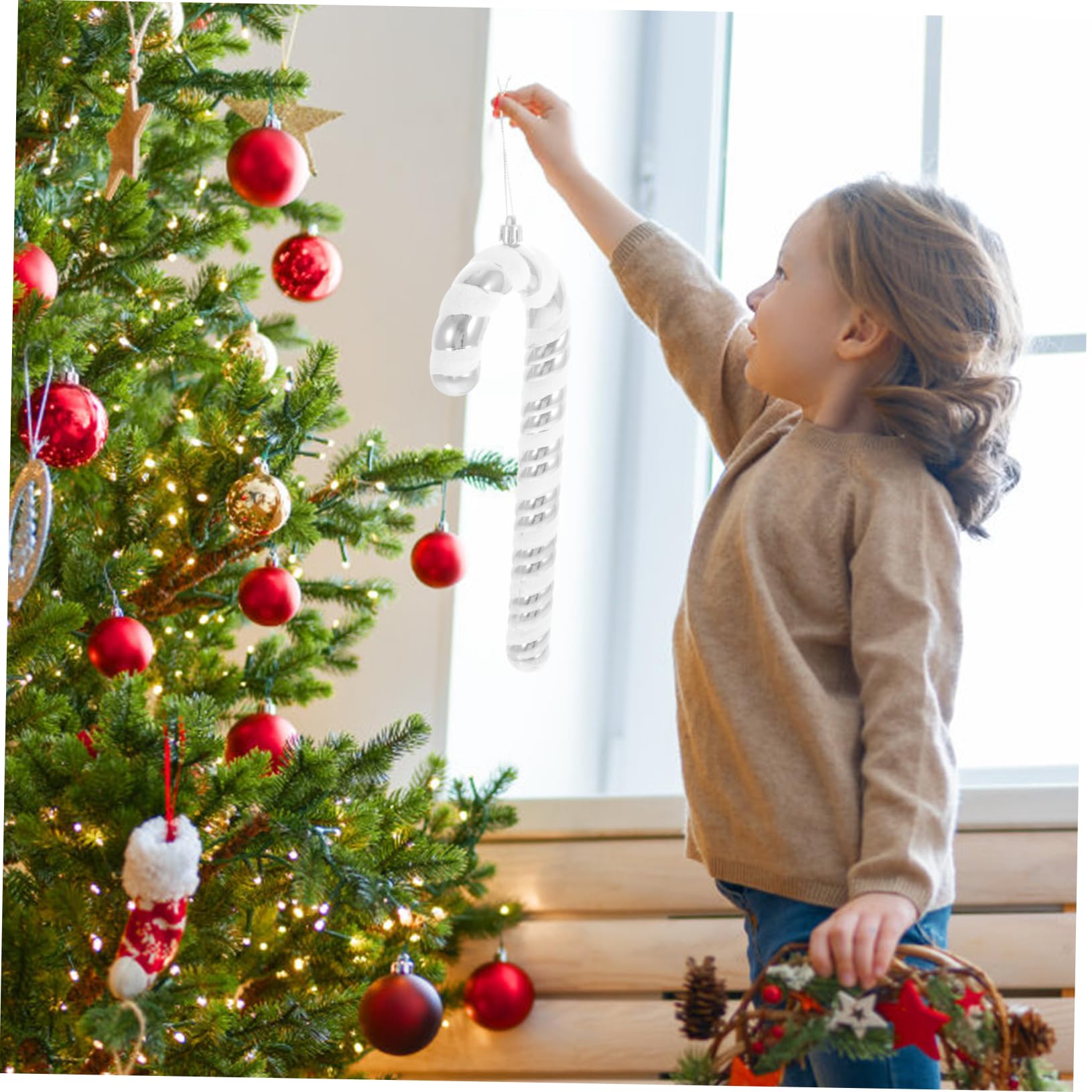 TOPBATHY 4 Stück Weihnachtsstock Star for Christmas Tree Christbaum anhänger Weihnachtsspielzeug Zuckerstangen Weihnachtsdekorationen Girlande Weihnachtsschmuck Weihnachtsbaum-Anhänger rot