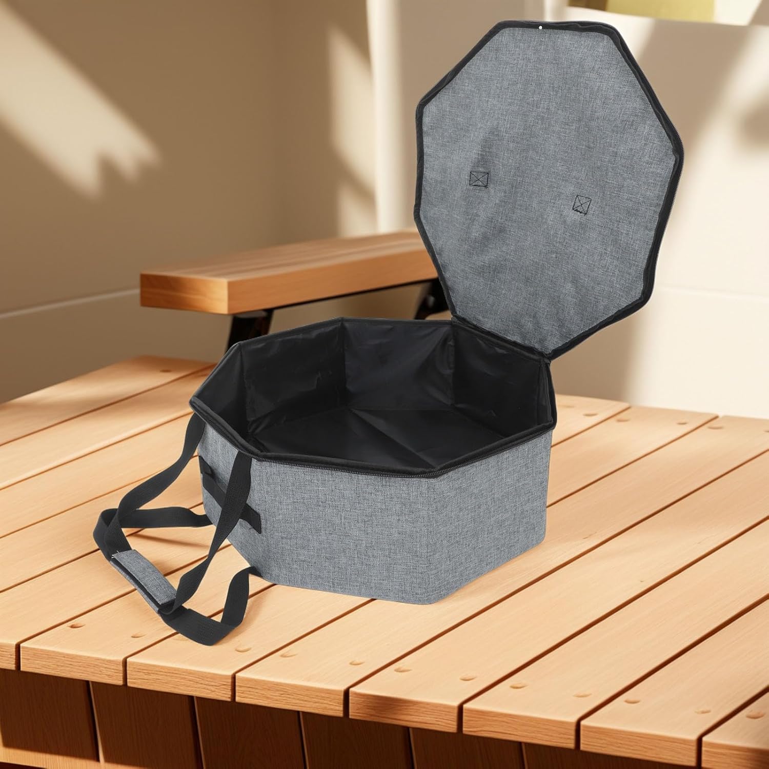 Large Collapsible Hat Box with Lid for Men and Women, Denim Cowboy Cap Storage Bag Carrier, Foldable Large Hat Organizer for Travel and Closet Use, Gray