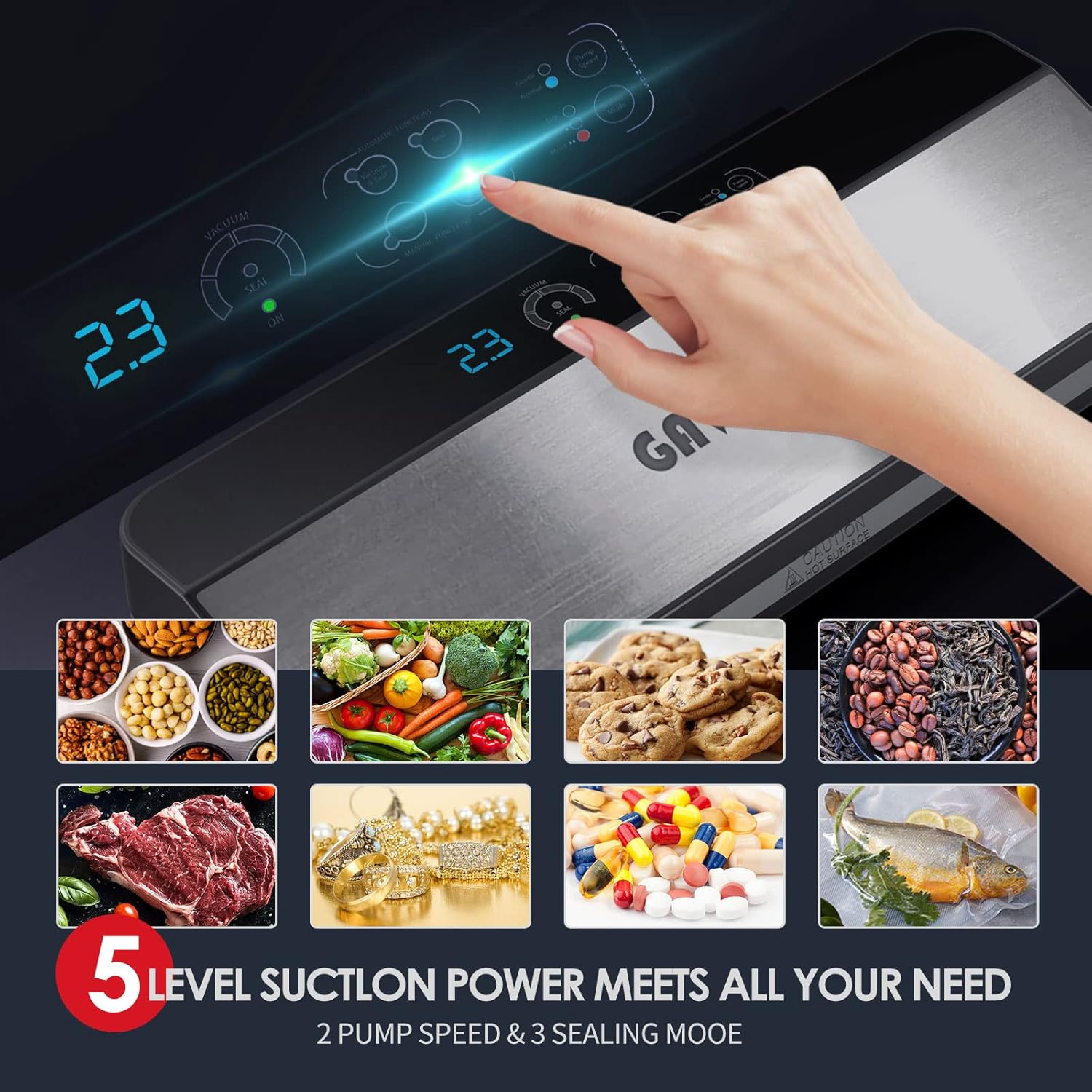Vacuum Sealer Machine, Digital Display Food Sealer with Built-in Cutter and Bag Storage(Up to 20 Feet Length), Includes 2 Bag Rolls 11”x16’ and 8”x16’, Both Auto&Manual Options,3 Food Modes,2 Pump Speed, Lab Tested, LED Indicator Lights: Home & Kitchen