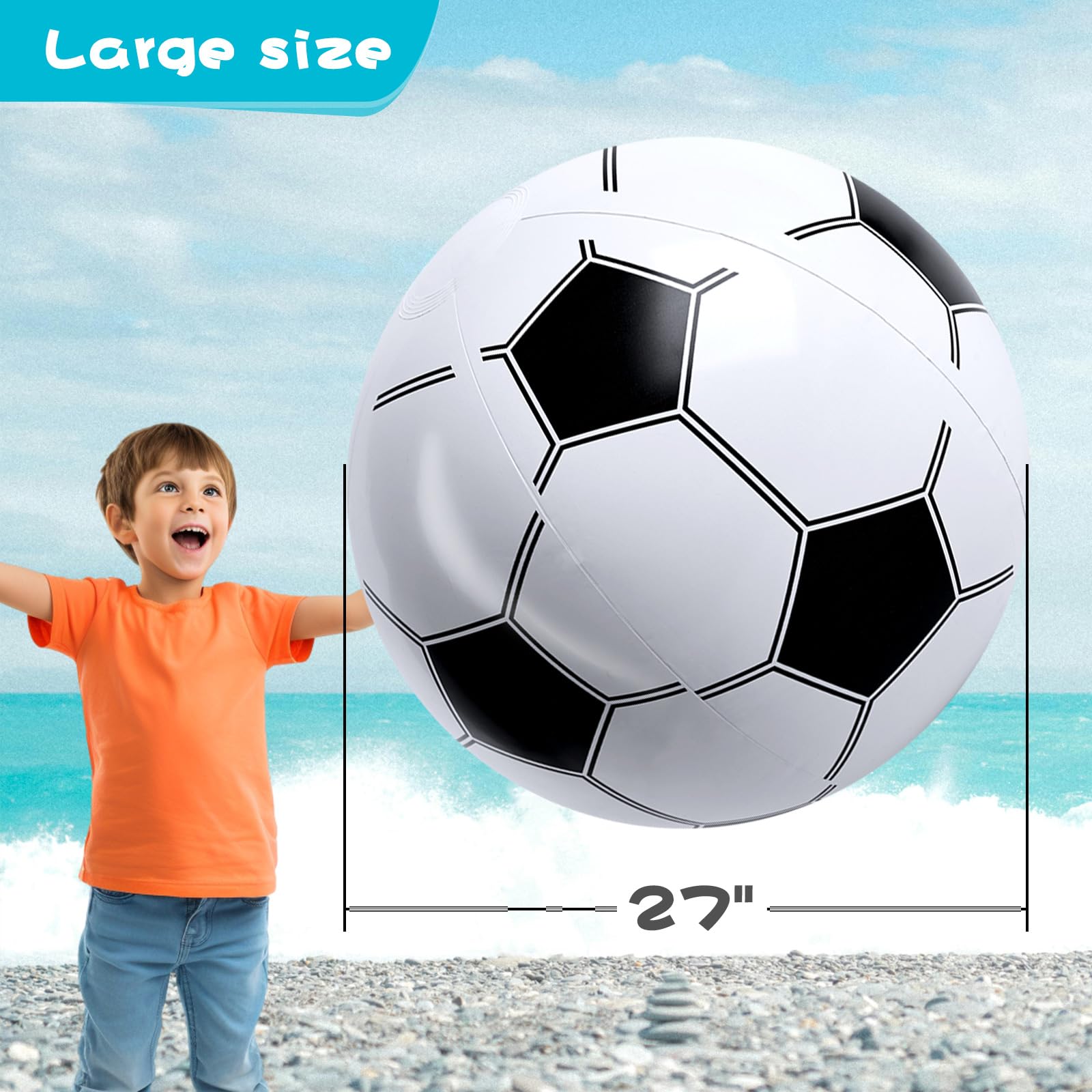 Pelota de playa de fútbol, pelota de fútbol inflable de 27 pulgadas para piscina de verano, juguete de juego de playa 2