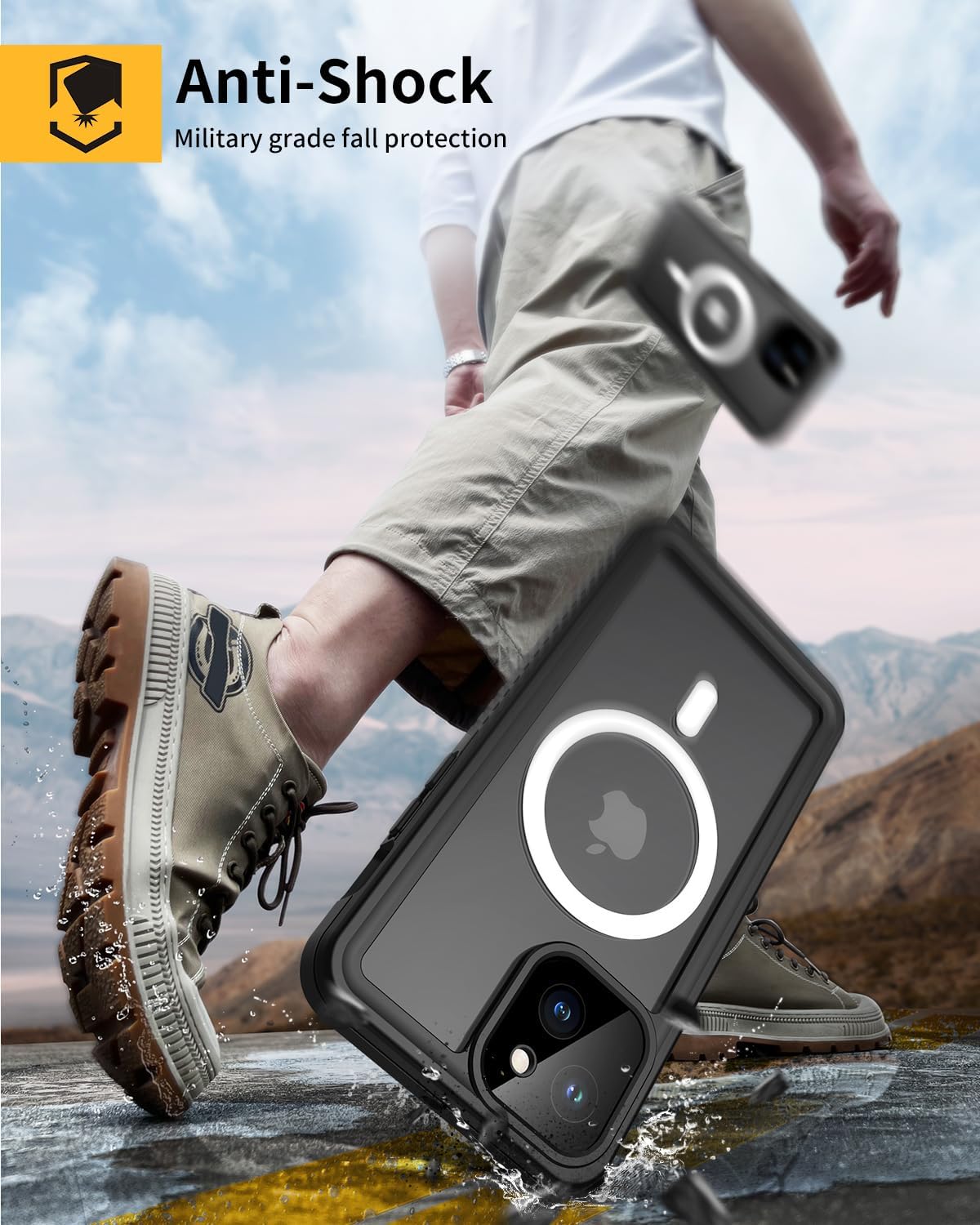Lanhiem for iPhone 13 Magnetic Case, Waterproof Dustproof Shockproof Case with Built-in Screen Protector Compatible with Magsafe, Full Body Protective Cover for iPhone 13 6.1 inch -Black
