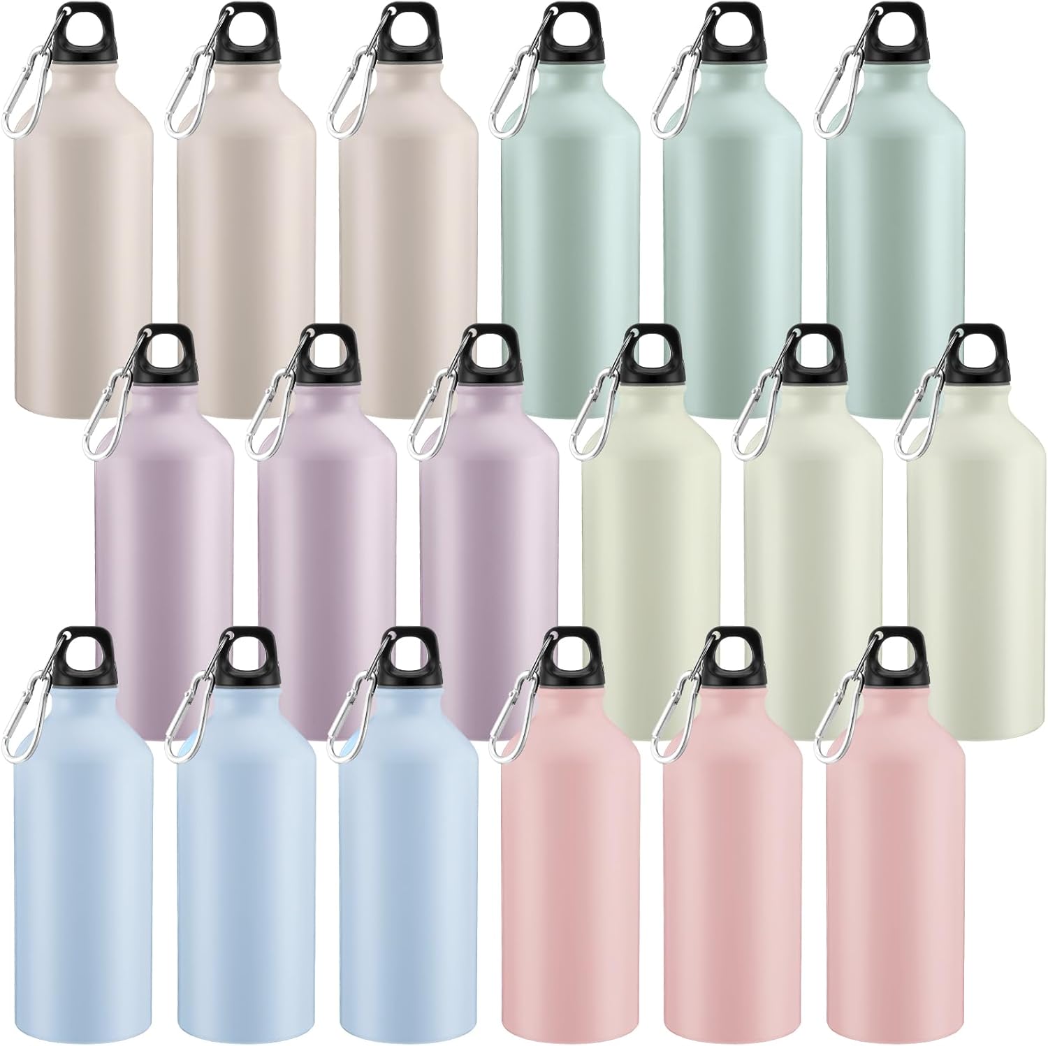 Domensi 18 Pcs 20oz Aluminum Water Bottles Bulk - Reusable Lightweight Sports Bottles with Leak-proof Twist Cap & Buckle for Gym, Hiking, Cycling, Camping