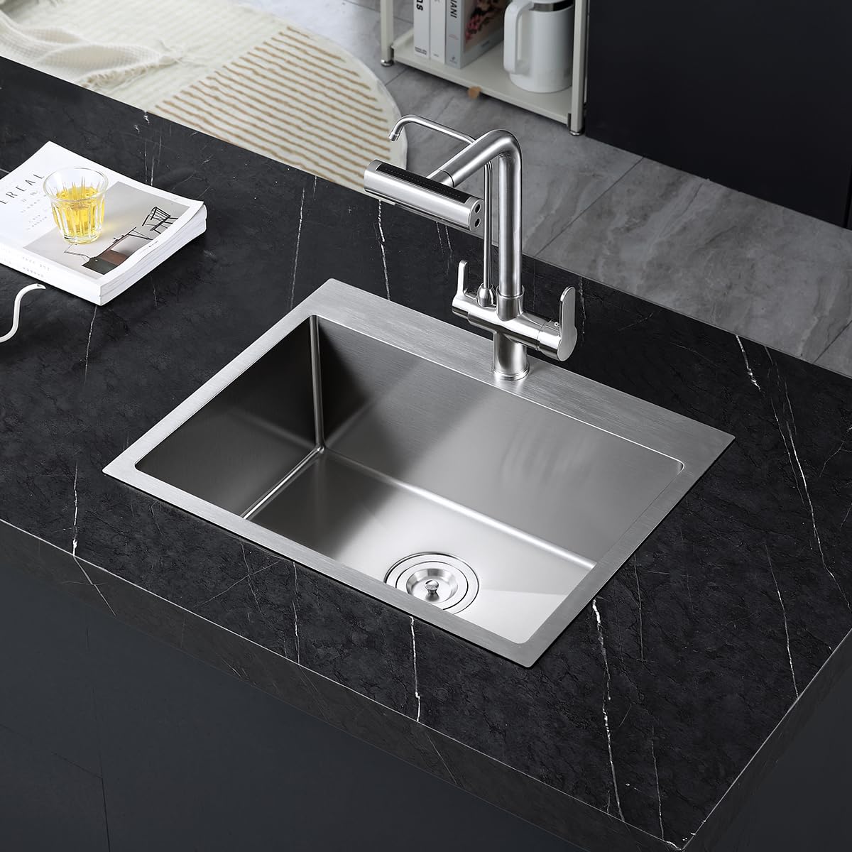 KRAUS Loften All-in-One 33 in Drop In Single Bowl 18-Gauge Stainless Steel Kitchen Sink w/ Bolden Pull Down Faucet in Chrome KCH-1000-H - The Home Depot