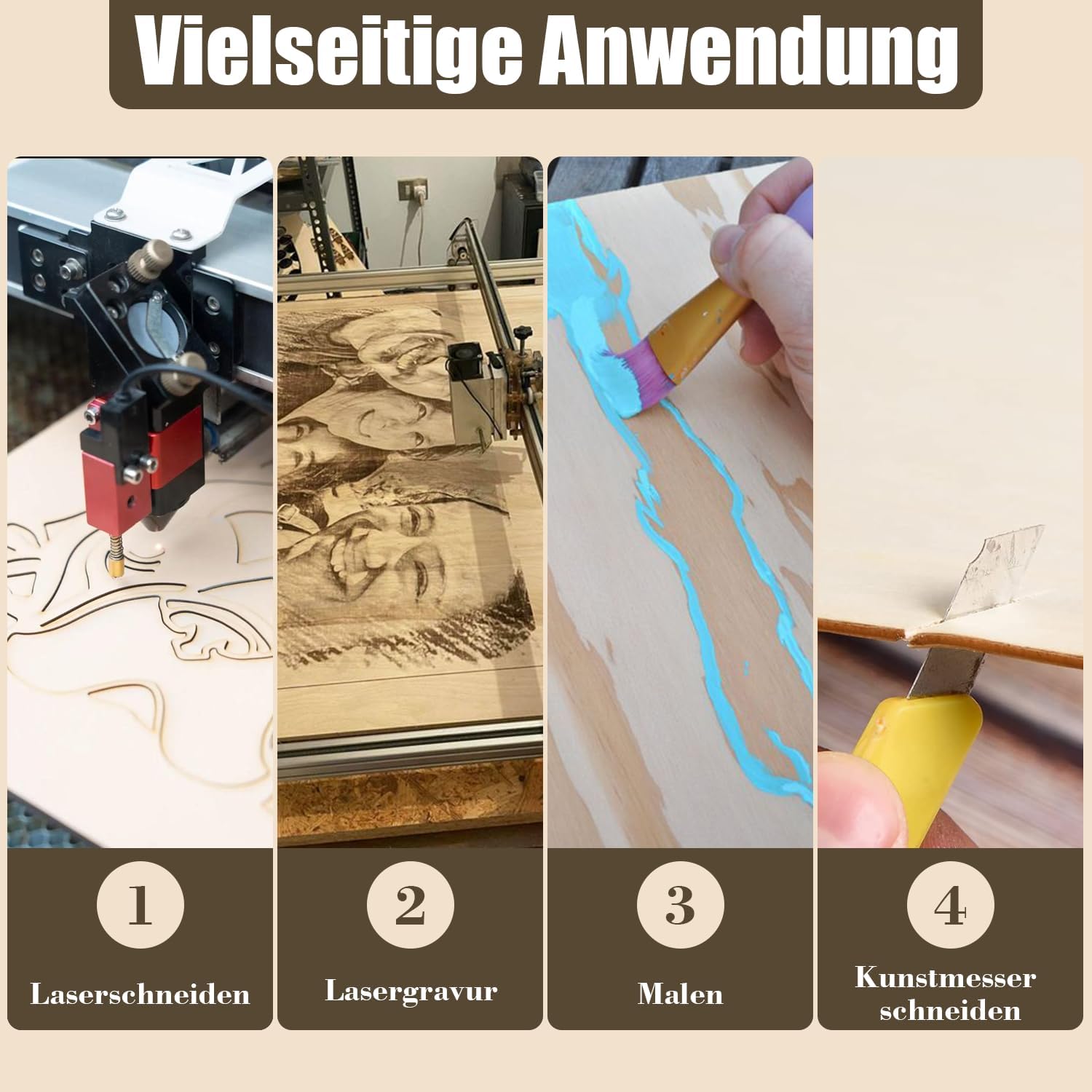 20 Stück A3 Sperrholzplatte 3mm | Linde Sperrholz für Modellbau, Laserschnitt, Gravur, Holzplatten zum Basteln, Laser Holz für DIY (20, A3(420 * 297 * 3mm))