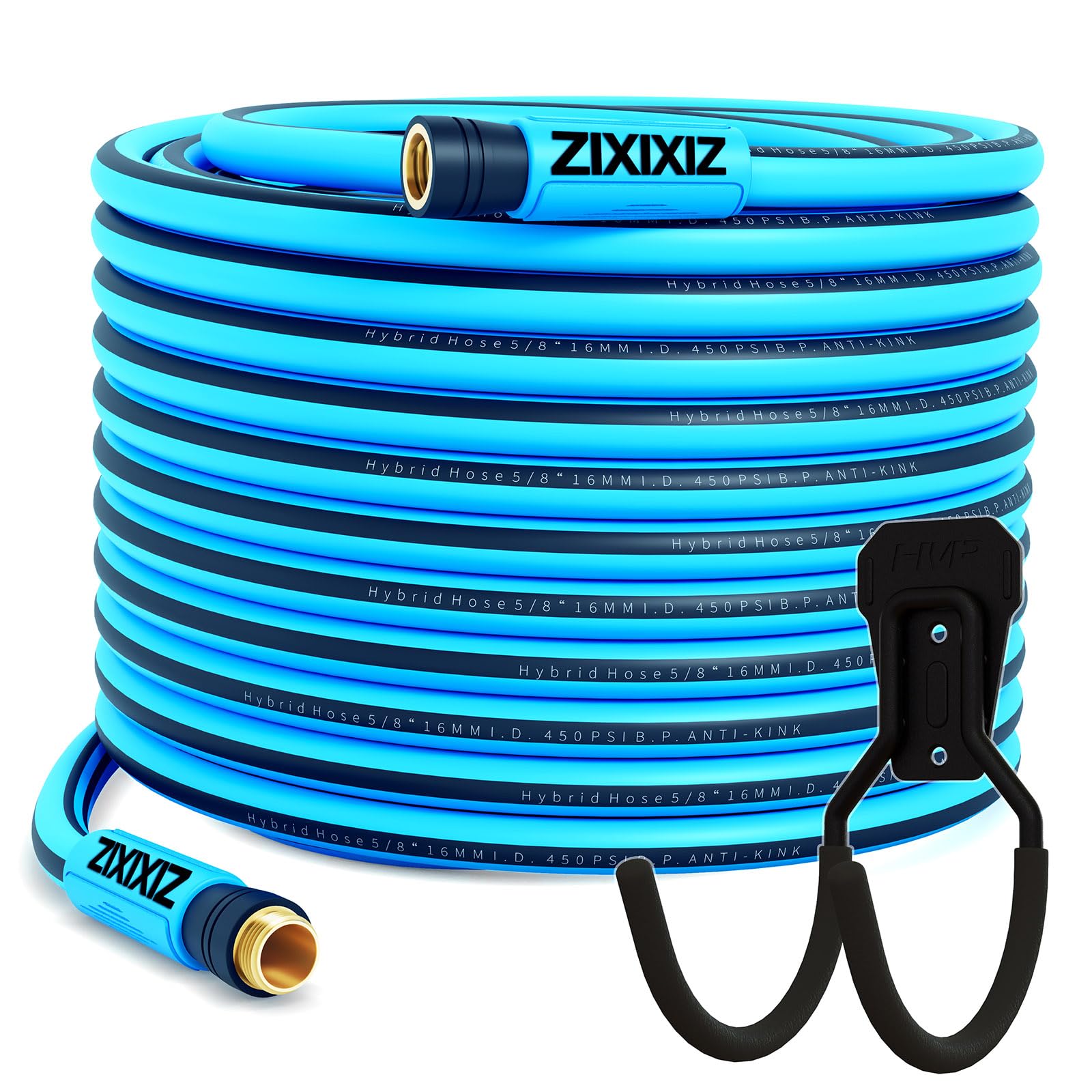 Garden Hose 50 FT,Solid Brass Connector 5/8 Inch Flexible Heavy Duty Hybrid Rubber Water Hose Kit With Hose Holder,All-weather,Lightweight, Kink-resistant