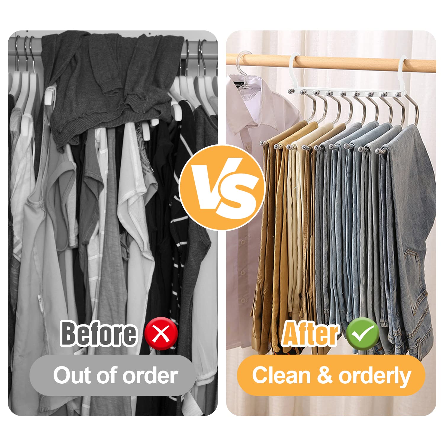 Ronronner 9 In 1 Grucce Pantaloni, 2 Pezzi Grucce Pantaloni Salvaspazio, Salvaspazio, Appendiabiti Multiuso, Ognuno Può Contenere 9 Pezzi, Pantaloni, Jeans, Sciarpe (2 Pantaloni Rack - Bianco)