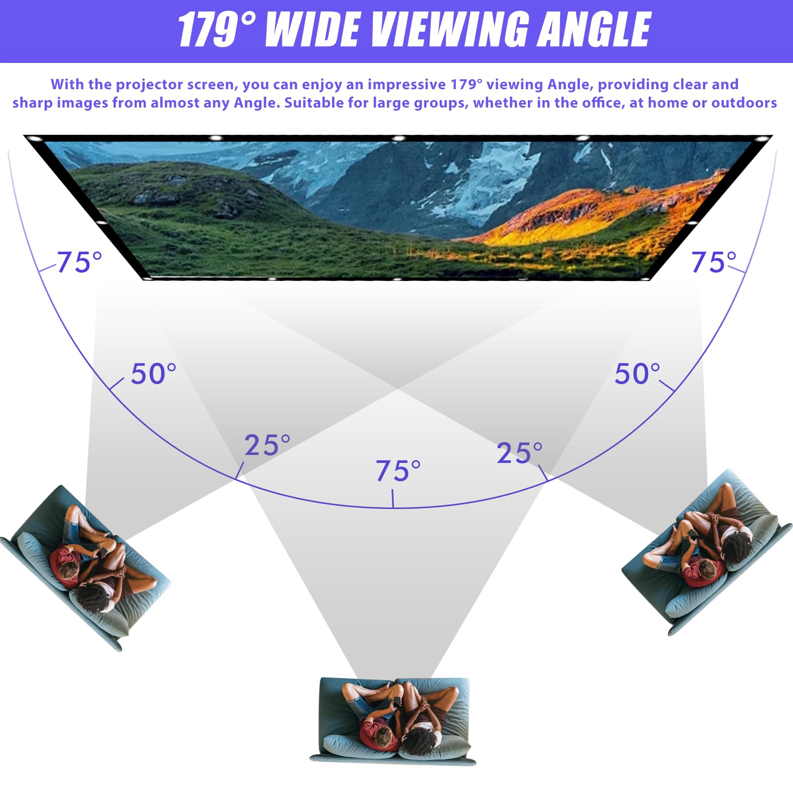 Pantalla de proyección plegable de 100 pulgadas: 16:9 HD/4K proyector, lienzo optimizado para interiores y exteriores, portátil lavable con cuerdas de gancho para cine en casa, camping y