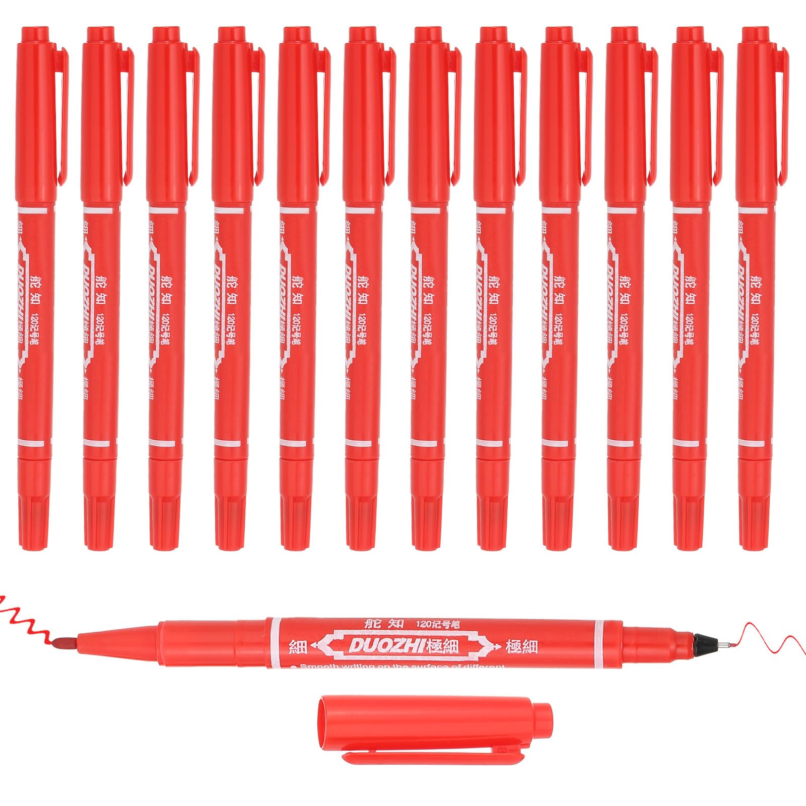 PATIKIL Twin Tip Permanent Marker, 12Pcs Dual Tip Permanent Makers with Fine and Ultra Fine Point for Signature and Marking Red