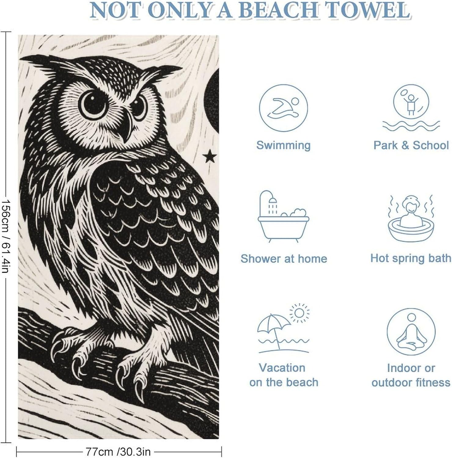 Owl on Branch Oversized Beach Towel Set 31x 61 in image 2