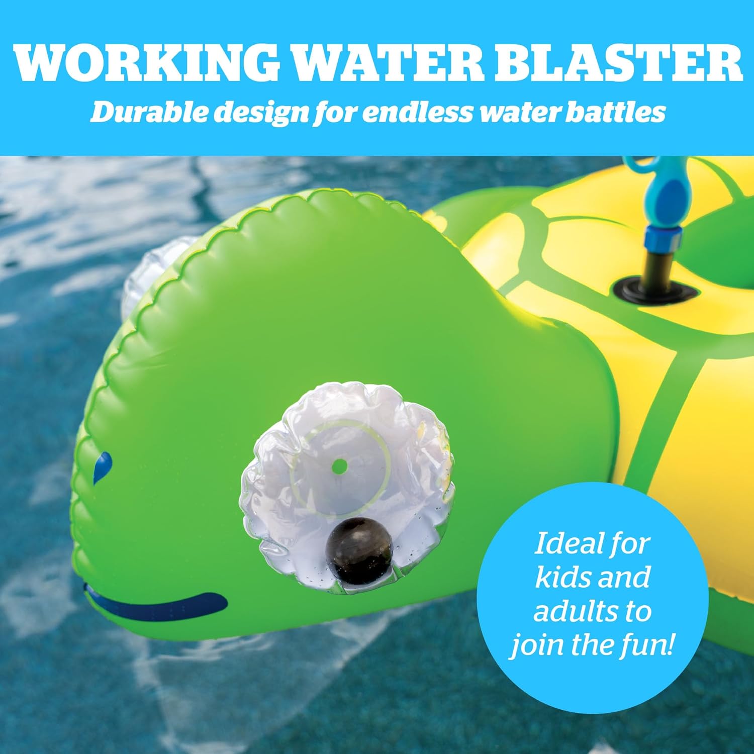 Turtle Water Blaster Ride-On Inflatable, Pool-Fed Spray Cannon, Large Splash Toy for Swimming Play, Summer Outdoor Fun for Kids, Backyard Adventure Youth
