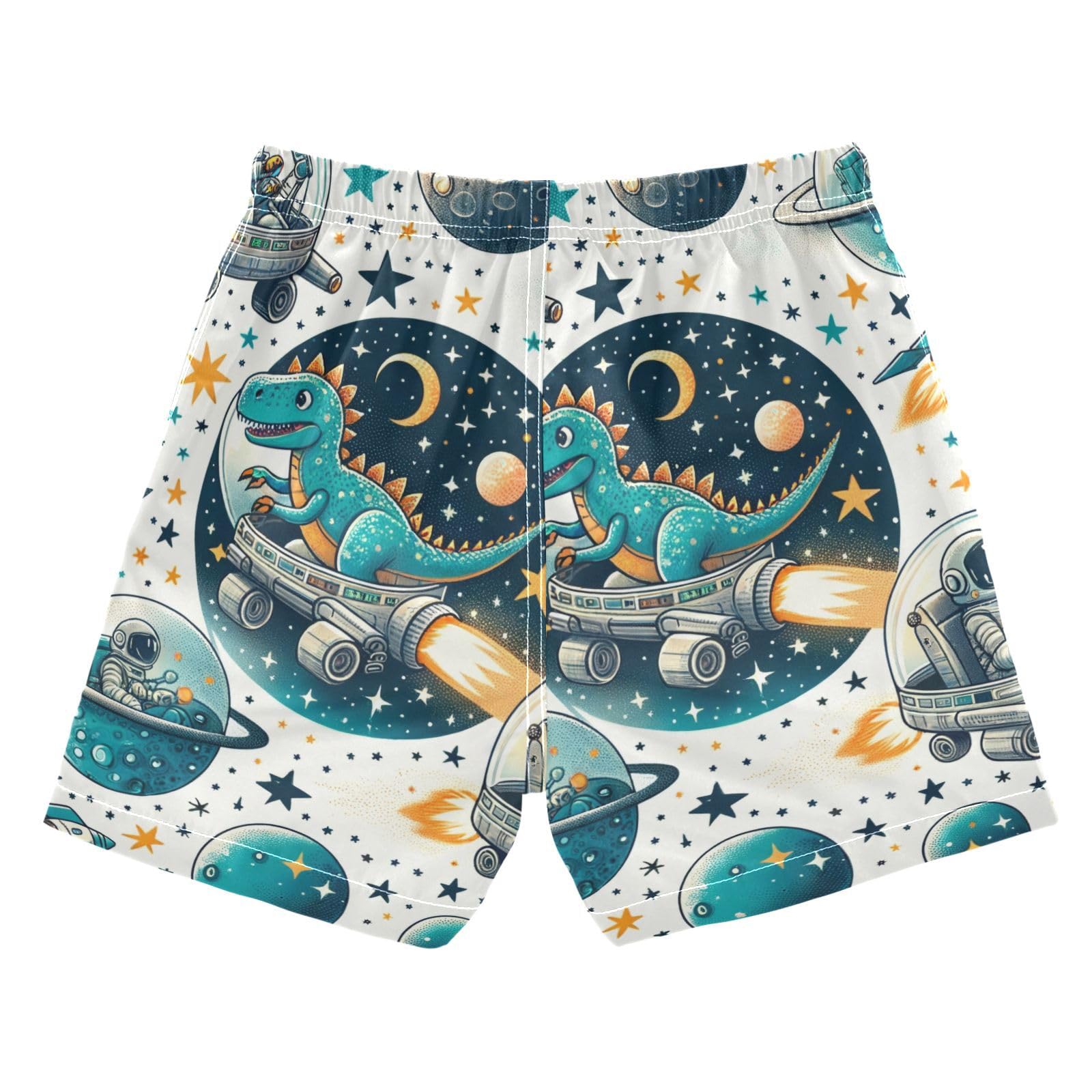 FLildon Space Astronaut Dinosaur Little Boys Swim Trunks with Mesh Lining Quick Dry Beach Board Shorts, 3T