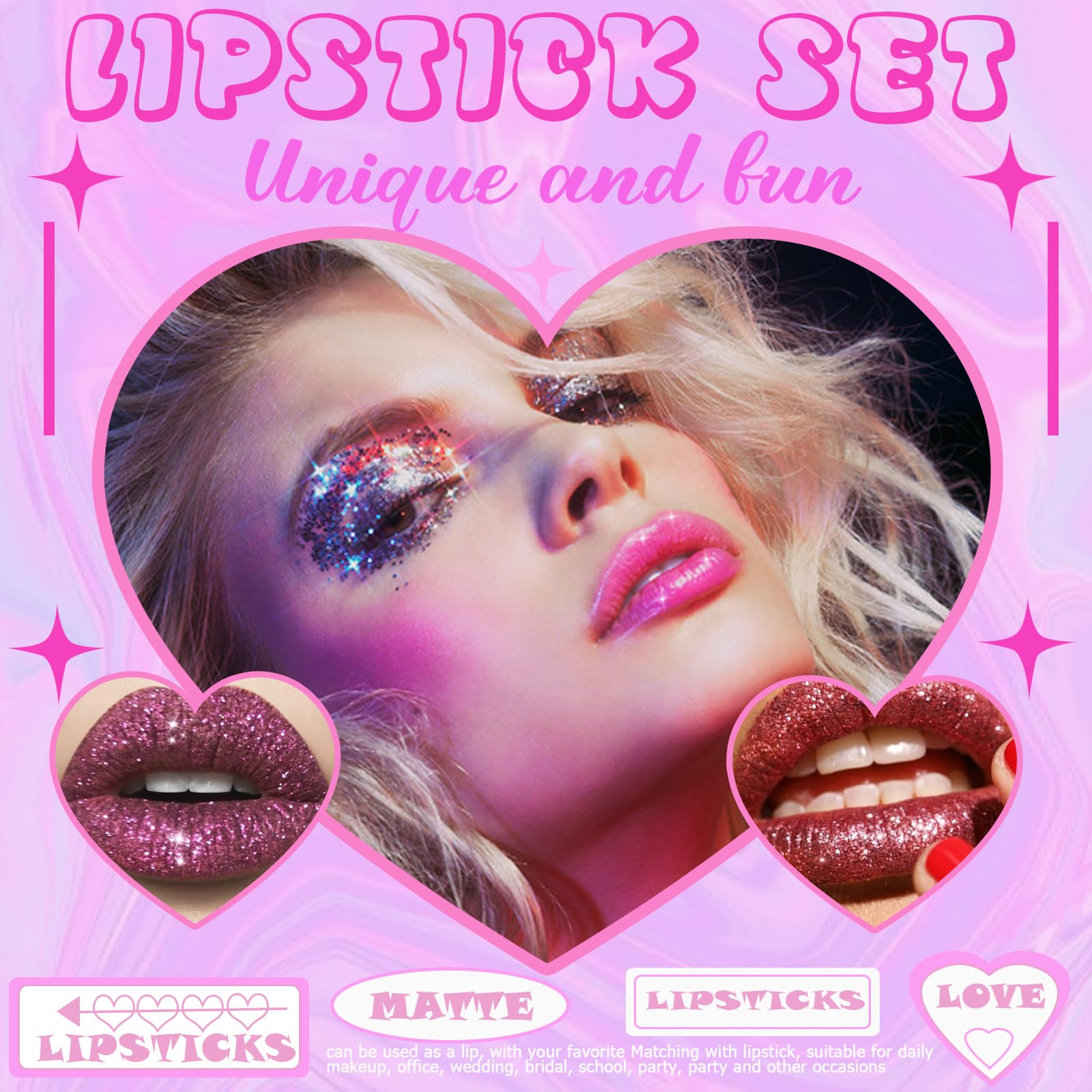 Likesing 3 Pezzi Rossetto Lunga Durata Set Lucidalabbra Rossetti Kit Labbra Opaco Rosso Rossetto Glitter Liquido Lipgloss Rossetto Volumizzante Lipstick Matte Trucco Regalo Donna per Trucchi Ragazza