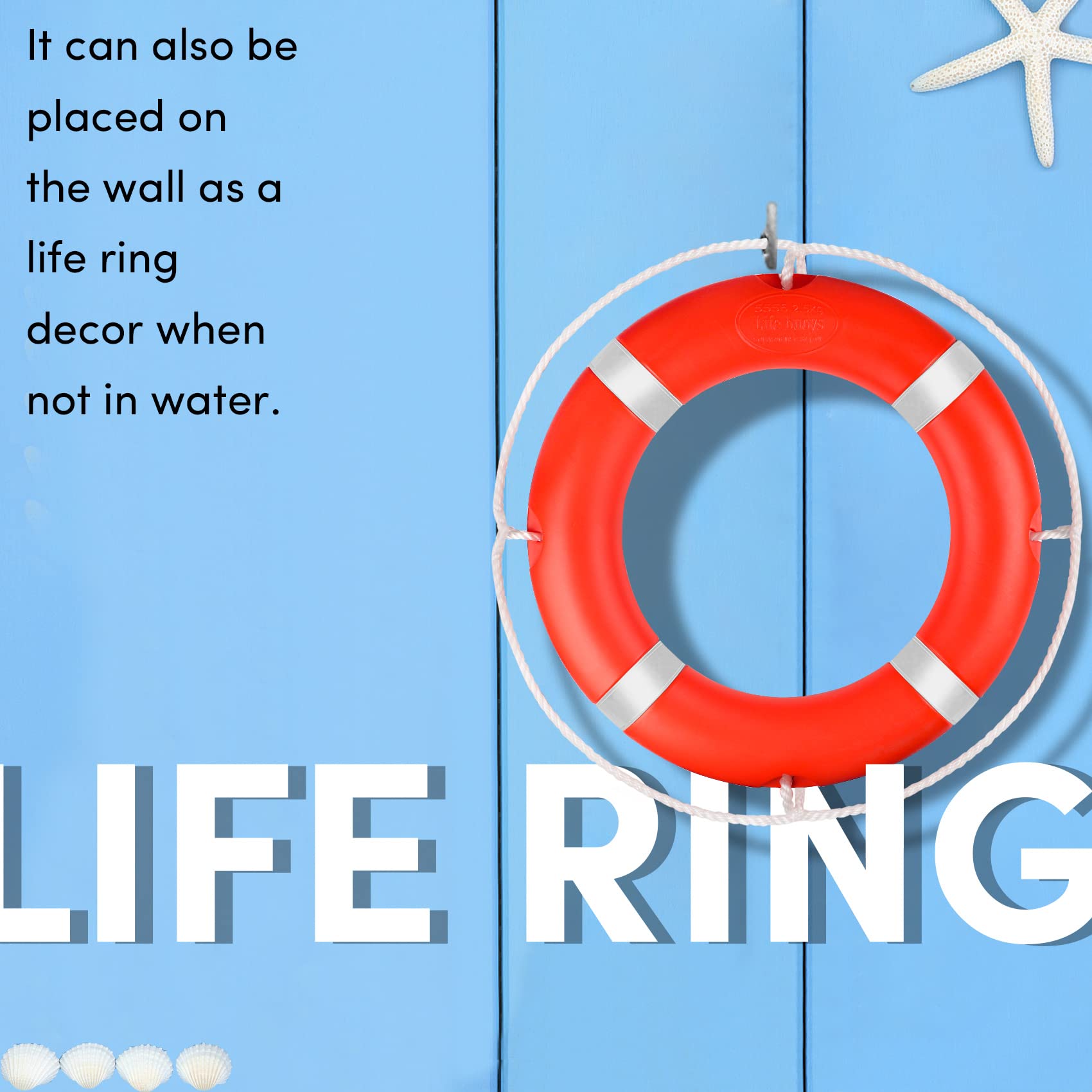 Rettungsring, Rettungsring mit schwimmendem Wasserseil, Sicherheits-Wurfringe mit reflektierendem Band, Orange, 1 Stück, 2 Größen