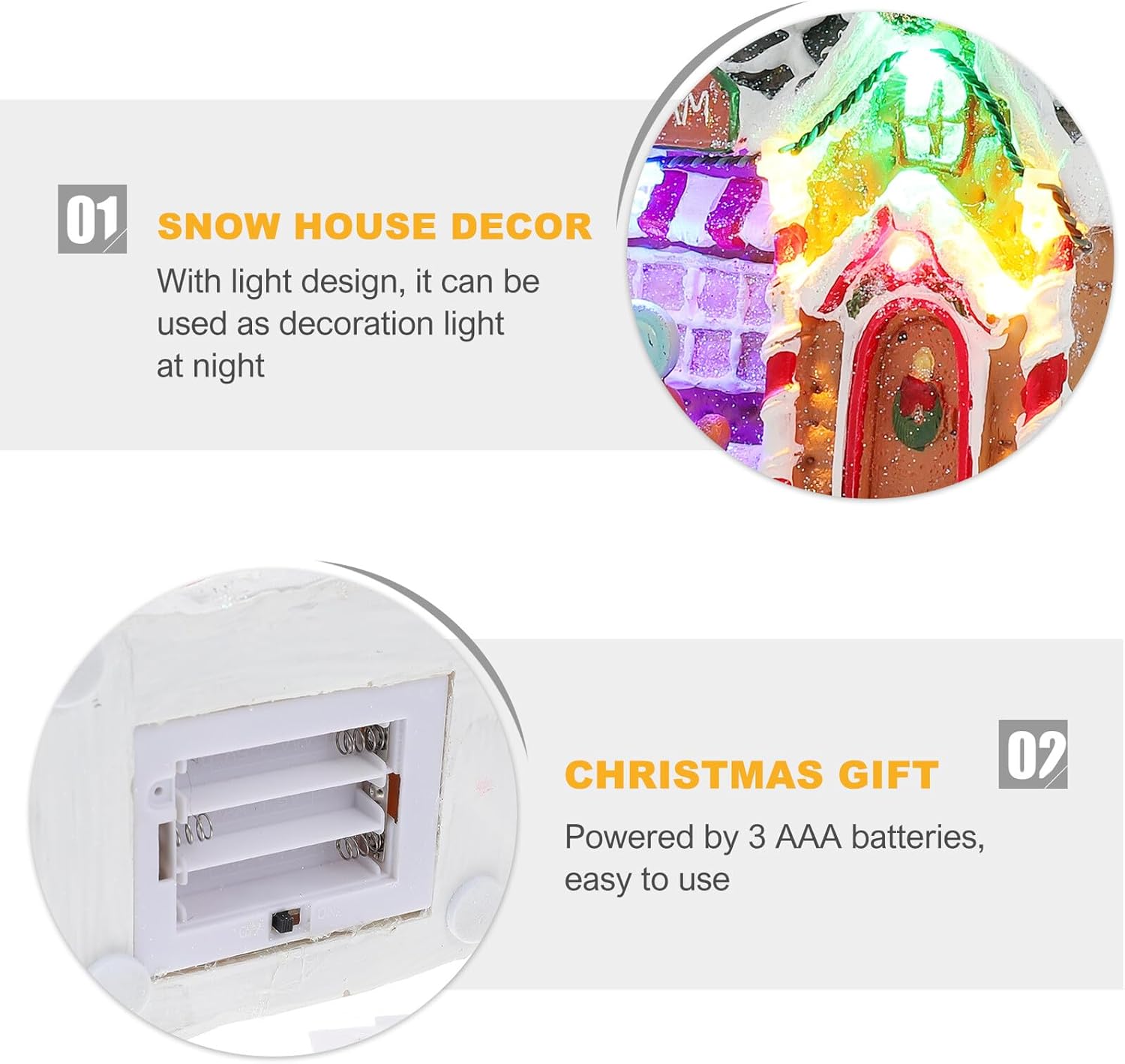 Luxshiny Luminous Xmas Gingerbread House Ornament LED Resin Desktop Glowing Decoration for Christmas Party and Winter Home Display
