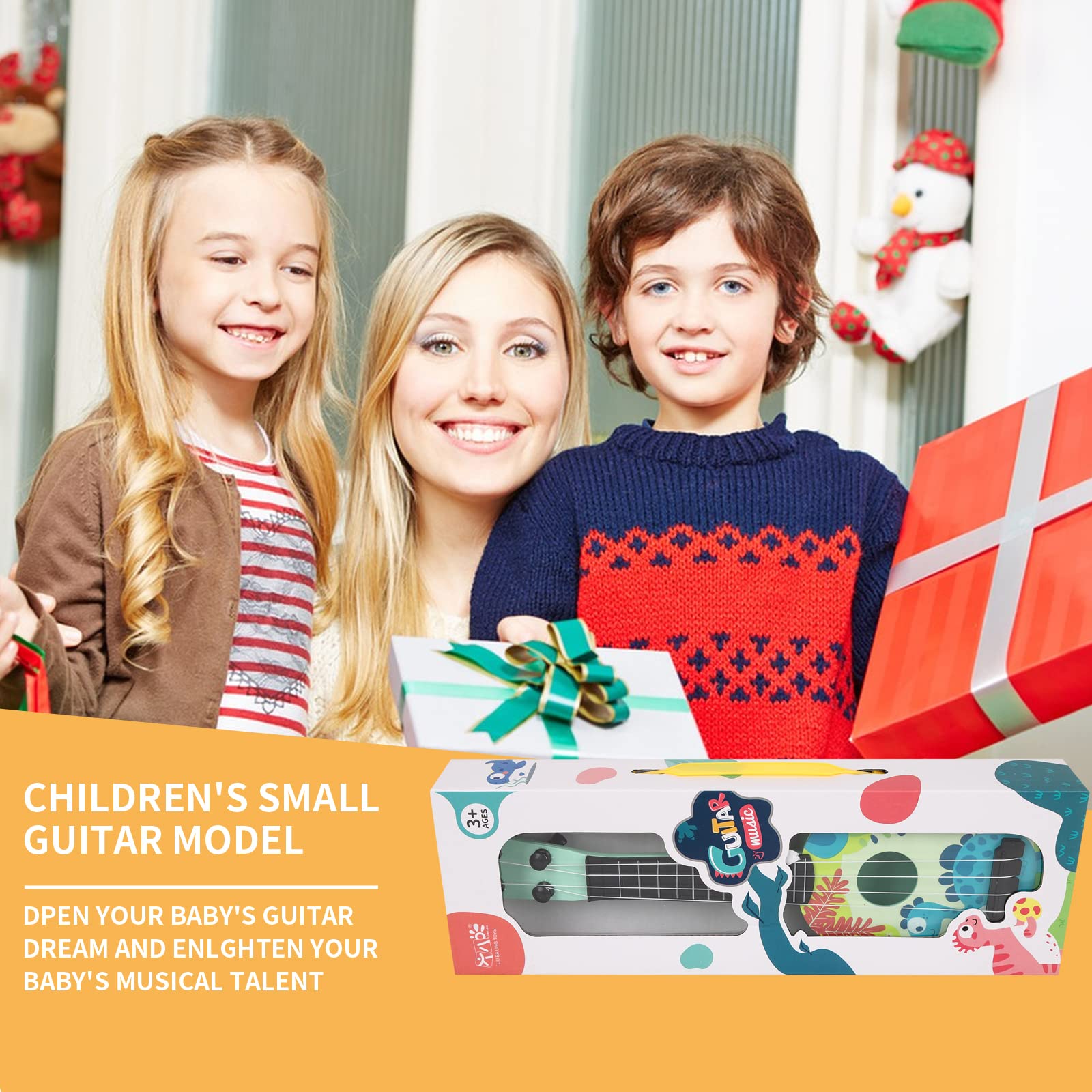 Gitara dziecięca, 37 cm, dla dzieci, mini gitara, ukulele, ukulele, instrument z 4 regulowanymi strunami, mini gitara dla małych dzieci, początkujących, chłopców, dziewczynek, prezent (styl-B)