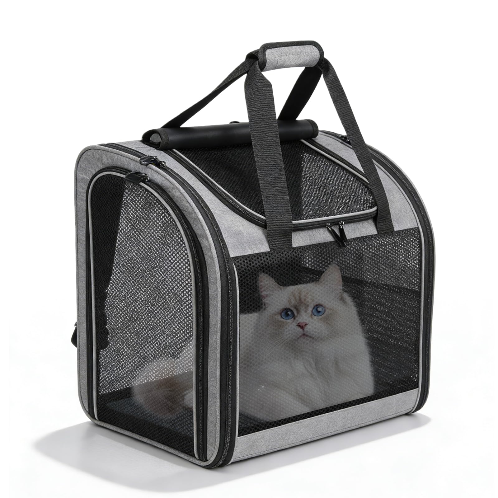 PRITOK Cat Carrier Backpack: 42x32x40 cm Breathable Pet Carrier, Foldable Large Cat Backpack Carrier, Secure Pet Backpack for Traveling, Walking and Camping with Ventilated Mesh Fabric for Outdoor Use