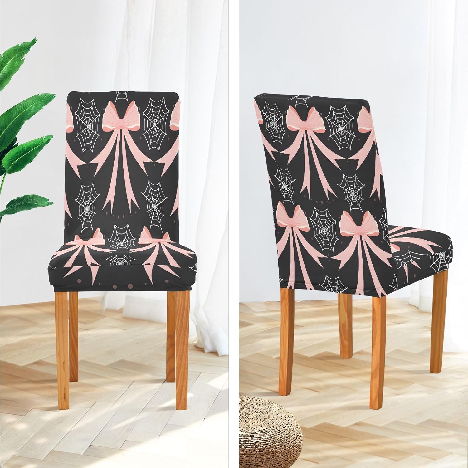 ALAZA Chair Covers for Dining Room, Web Bow Pattern Stretch Chair Cover Sets Chair Protector Removable Washable for Ktichen Restaurant Hotel