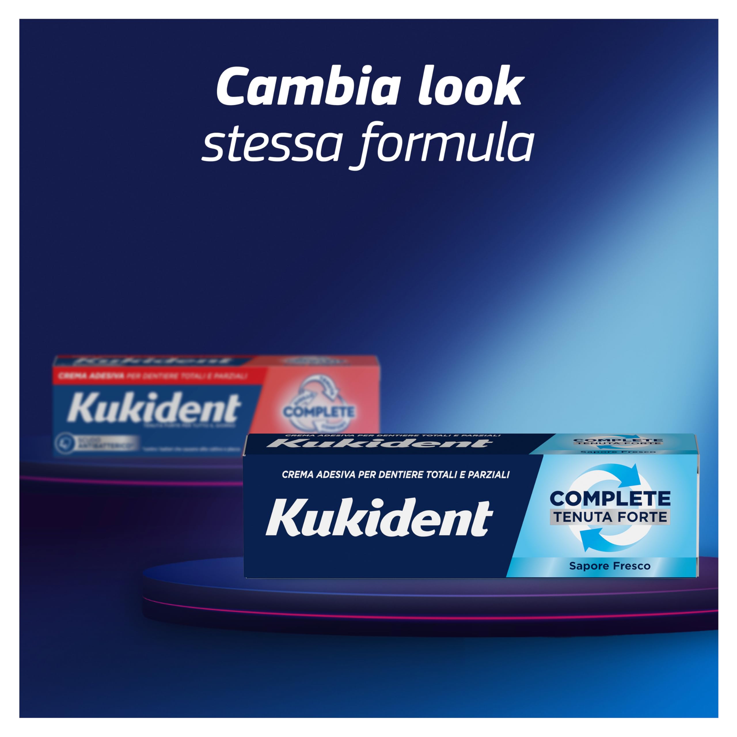 Kukident Complete Crema Adesiva per Protesi Dentali Totali e Parziali, Tenuta Forte, Sapore Fresco. Confezione da 3x35g