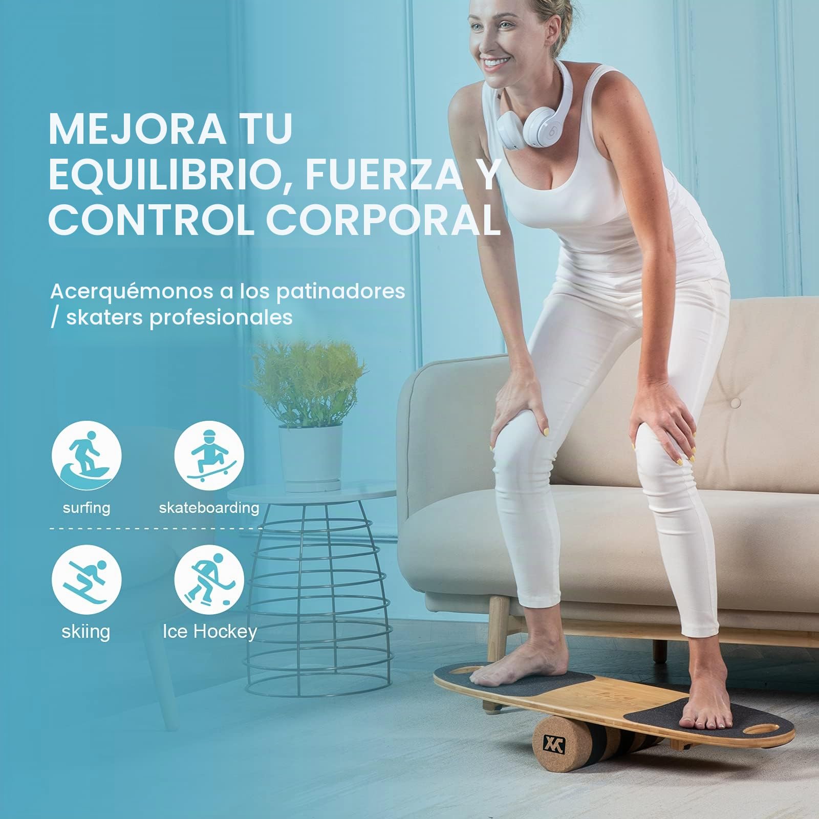 XCMAN Tabla de equilibrio de bambú con tapones ajustables, 3 opciones de distancia diferentes, tabla de equilibrio para surf, snowboard, esquí, patinaje, entrenamiento de yoga