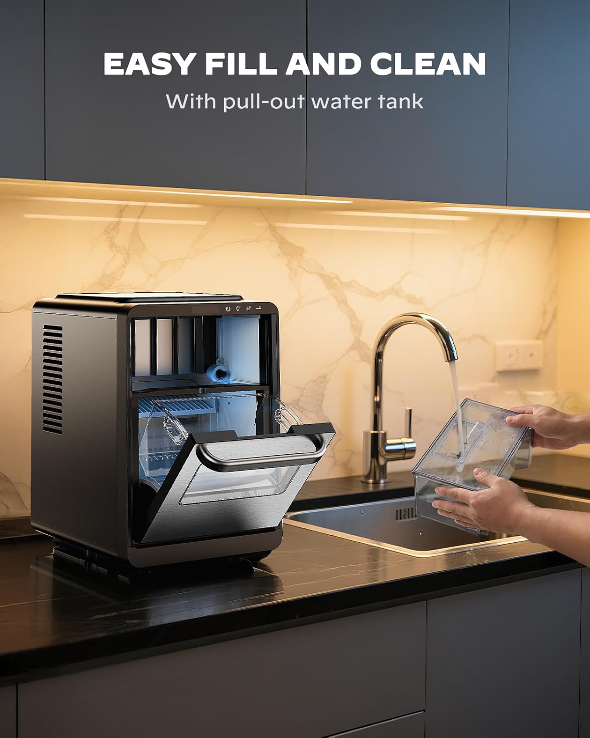 Silonn Crescent Ice Maker Countertop, Slow Melting & Crystal-Clear Ice, Self-Cleaning Ice Machine with Adjustable Ice Thickness & Timer Function, 16 Pcs in 15 Mins, 2000 Pcs per Day