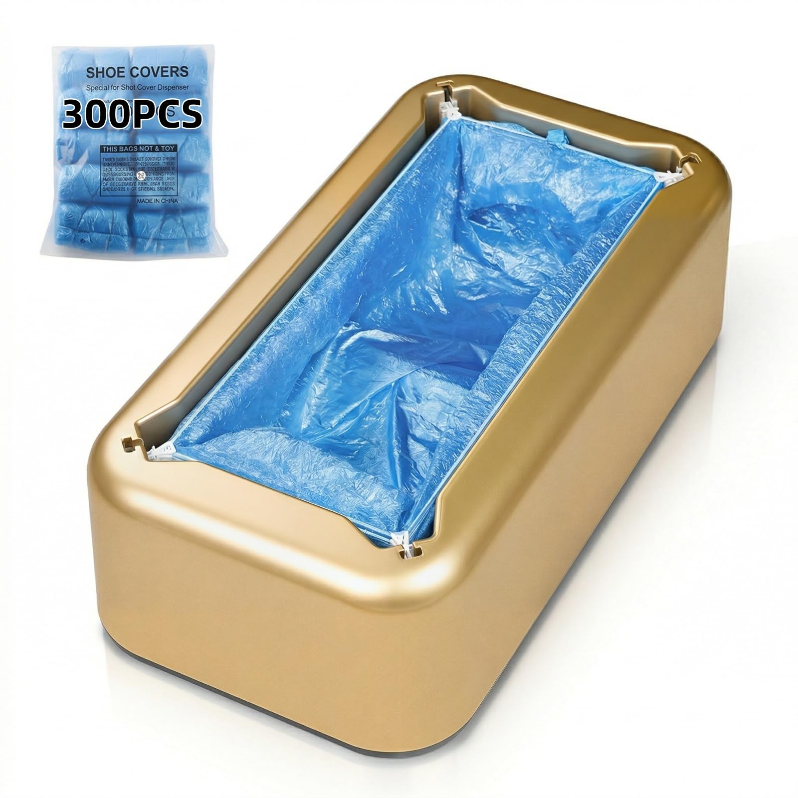 Photo 1 of Automatic Shoe Cover Dispenser with 300pcs Disposable Plastic Shoe Covers,Simple and convenient operation for Home Office Real Estate,Fits up to Size 14(Golden)