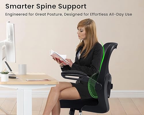 Miniatura 4 de Silla de oficina ergonómica, cómoda silla de escritorio con soporte lumbar ajustable, silla de computadora de malla con ruedas, reposabrazos