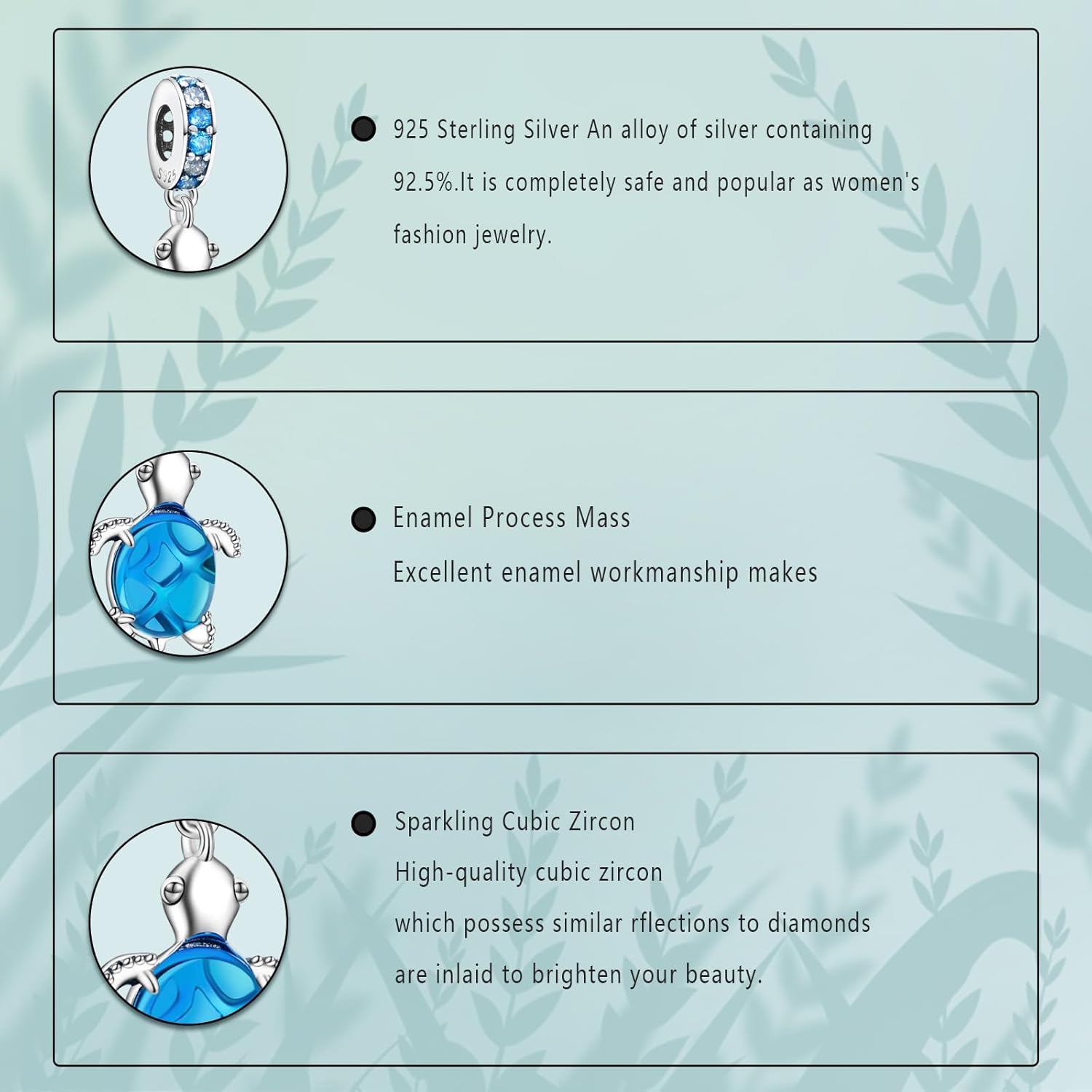 Blue Turtle Charms Pendant 925 Sterling Silver Charm for Women's Bracelet Necklace Pendant Jewelry Gifts For Friends - Image 3