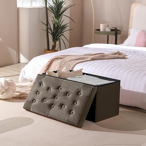 Miniatura 72 de PRANDOM Otomana con almacenamiento [1 unidad] Taburete cuadrado pequeño de terciopelo plegable con tapa para sala de estar, dormitorio, mesa de