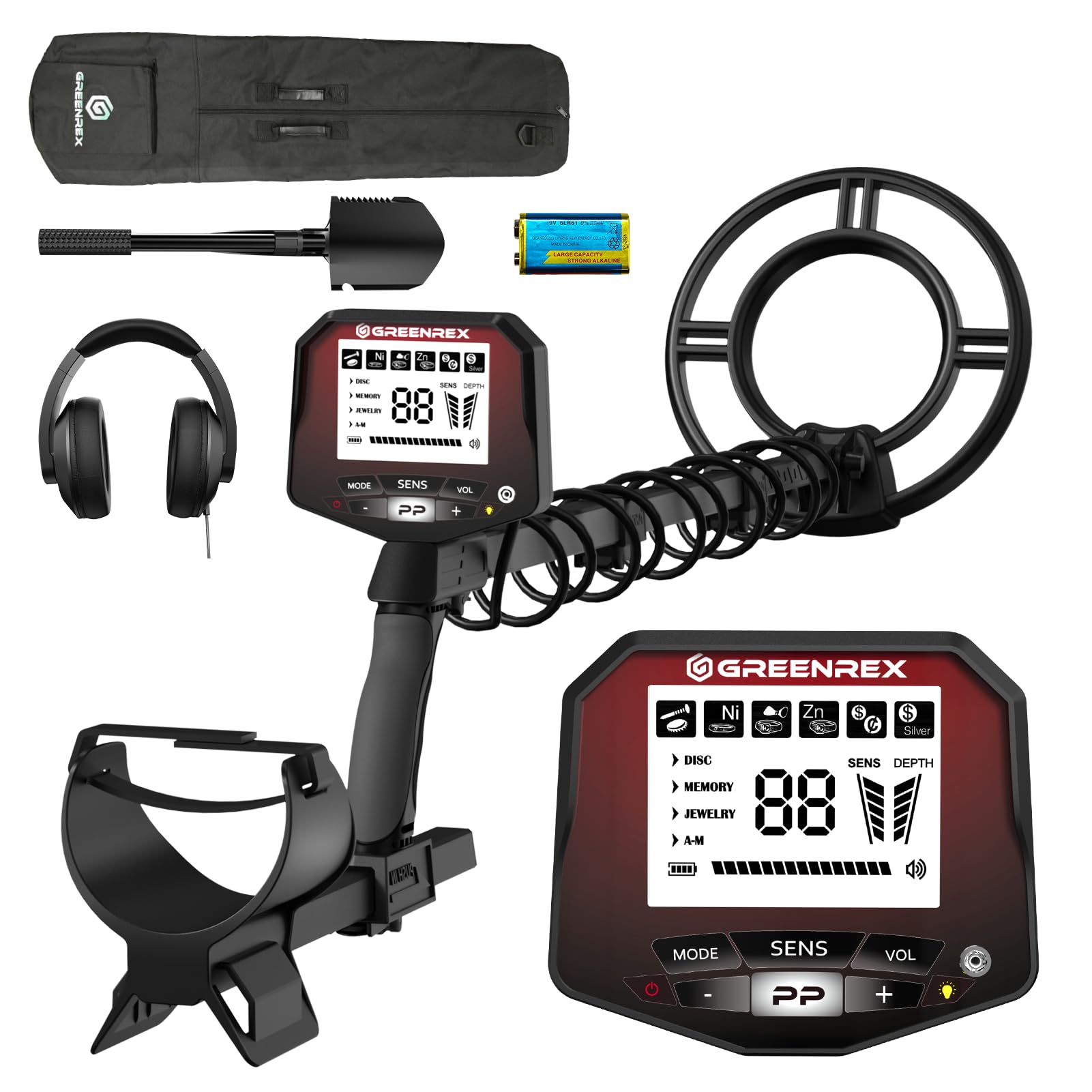 GreenRex Metal Detector for Adults Professional, Waterproof Pinpoint, High Accuracy Gold and Silver Detection, Underwater and Beach Use, 10'' IP68 Coil, Bigger LCD, New Advanced DSP Chip，Red