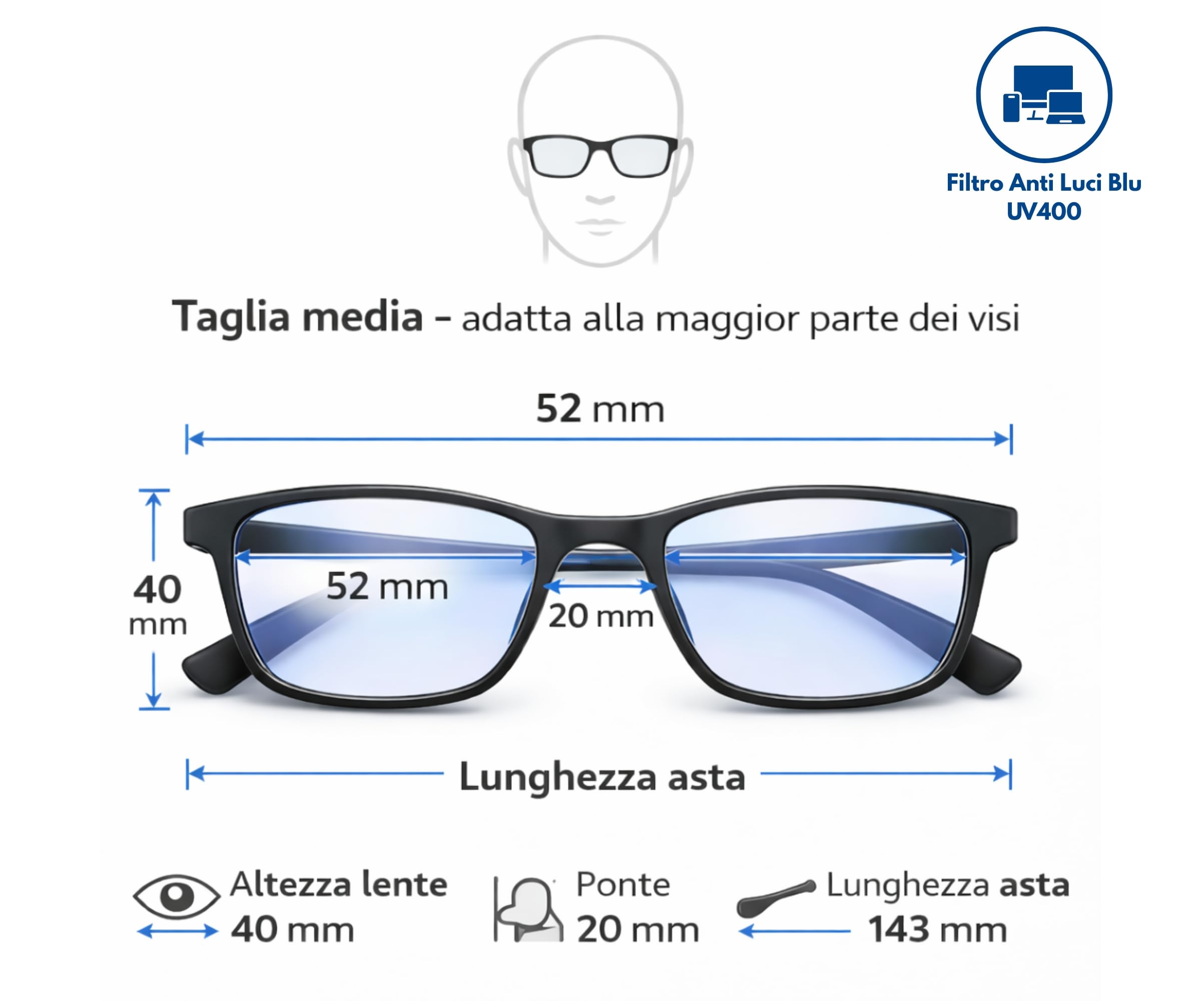 Occhiali Anti Luce Blu per PC, TV e Gaming|Filtro Blue Light|Ideali per Computer, Lettura e Lavoro|Uomo Donna|Leggeri e Riposanti|EXCLUSIVE MONTANA - 5