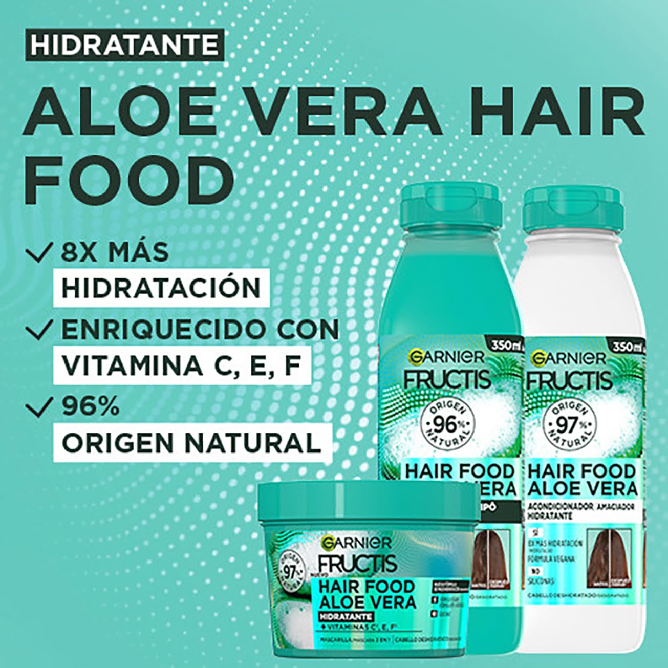 Garnier Fructis Hair Food Set Champú Acondicionador Mascarilla Pelo Normal a Seco Aloe Vera Hidratante 3 Productos