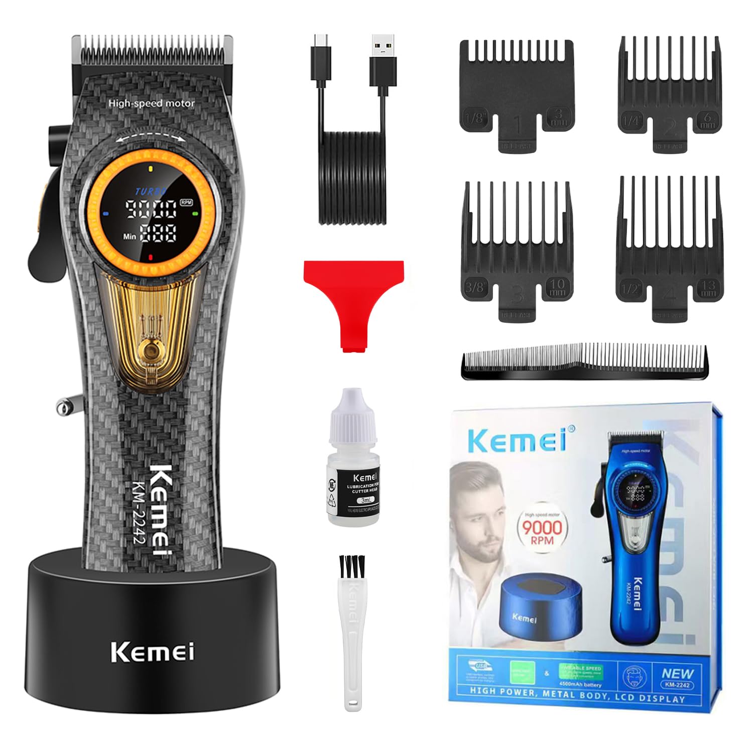 KEMEI 2242 Professional Hair Clippers for Men Electric Cordless Hair Cutting Machine Barber Clippers, DLC Blades
