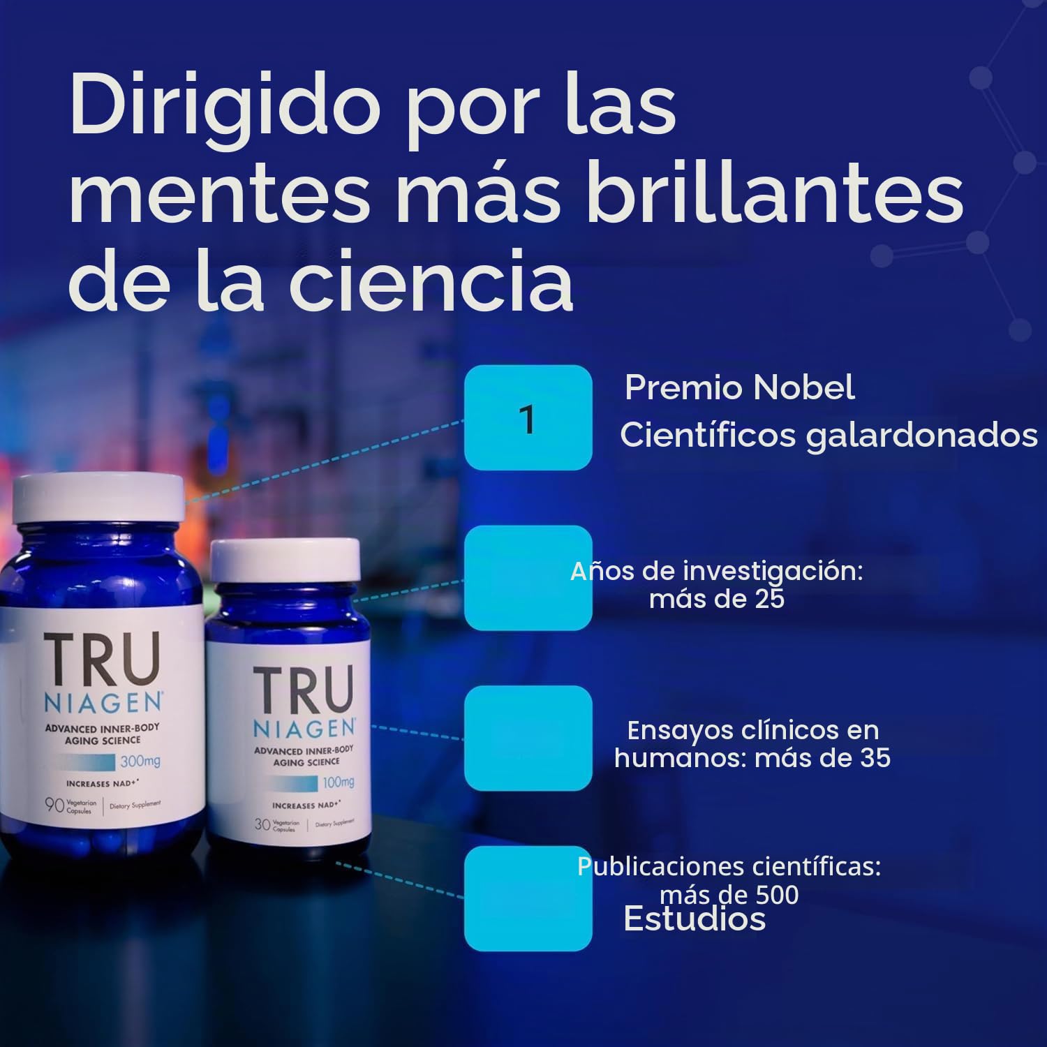 Tru Niagen Suplemento NAD de ribósido de nicotinamida, para reducir el cansancio y la fatiga, fórmula patentada, 30 unidades, 300 mg por porción (2 meses / 2 frascos)