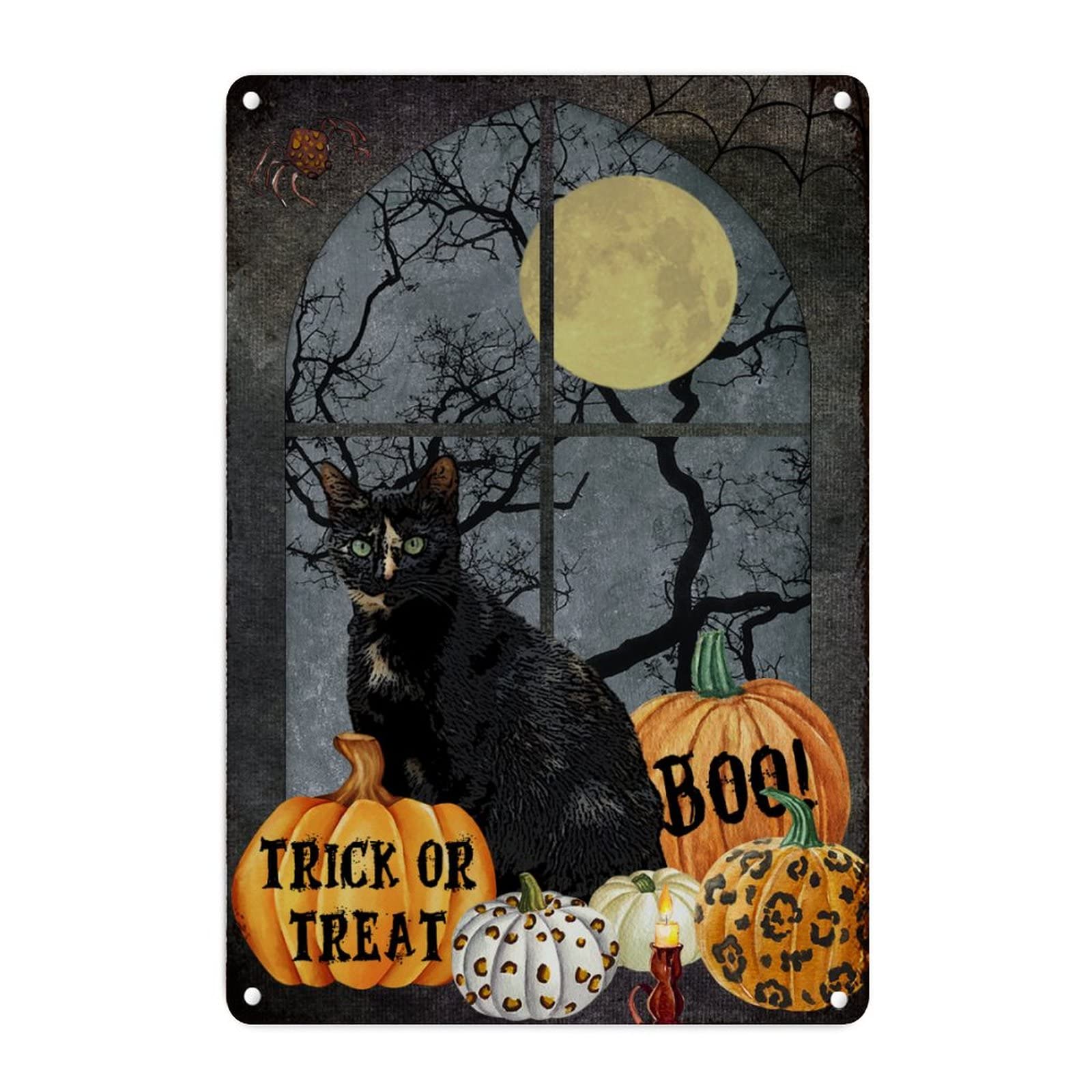 Panneau Halloween en métal Happy Boo décoratif pour porche extérieur