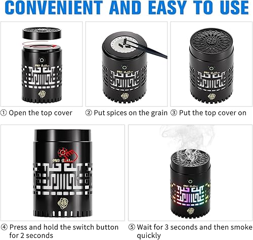 Miniatura 5 de Mini quemador de incienso portátil Bakhoor, quemador eléctrico Bakhoor con control remoto, difusor de aroma USB recargable ligero, soporte eléctrico