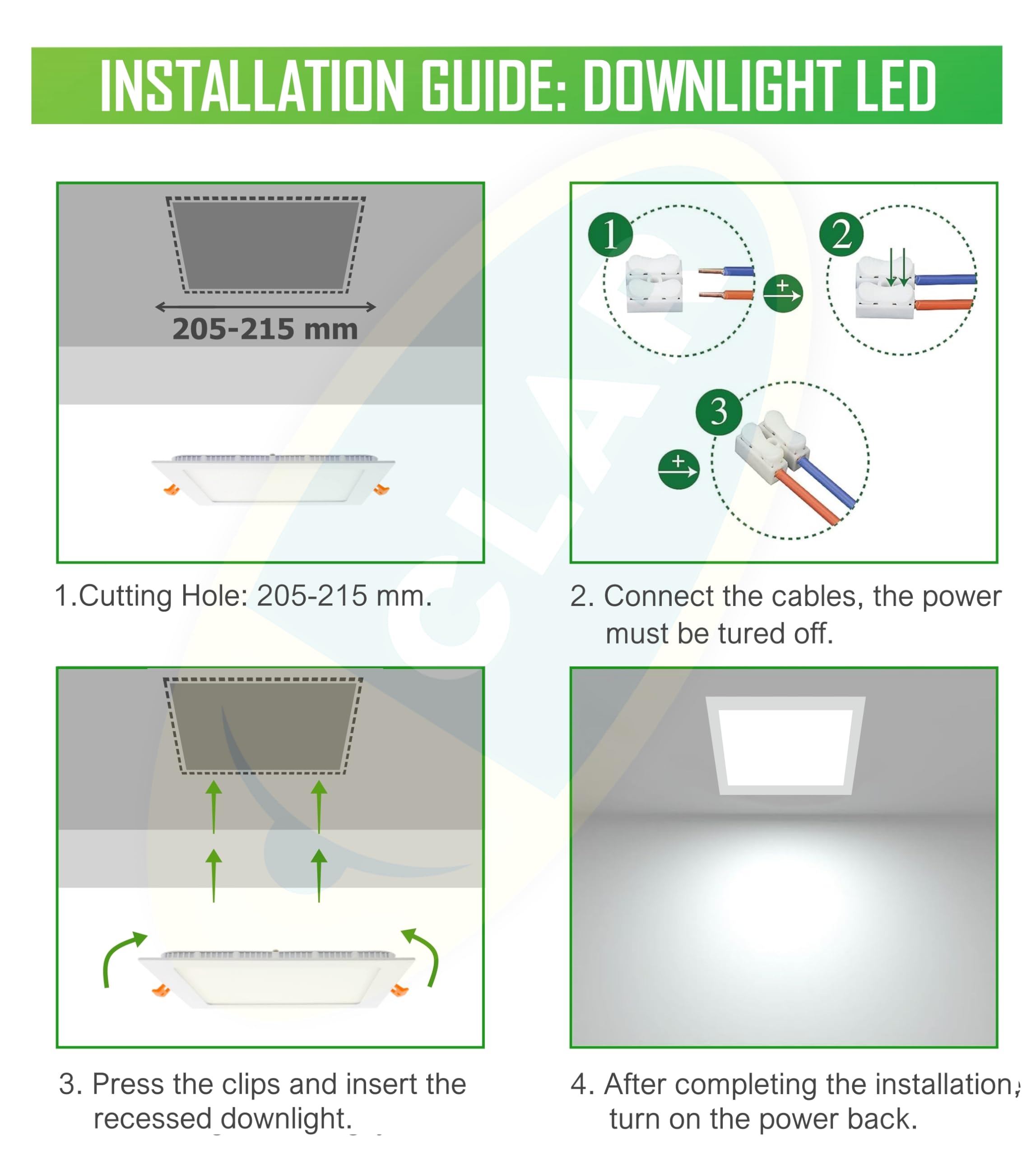 CLAR - LED Einbaustrahler Flach, Spots Deckenleuchte LED, Downlight, Quadratisch 20W (Pack 10)