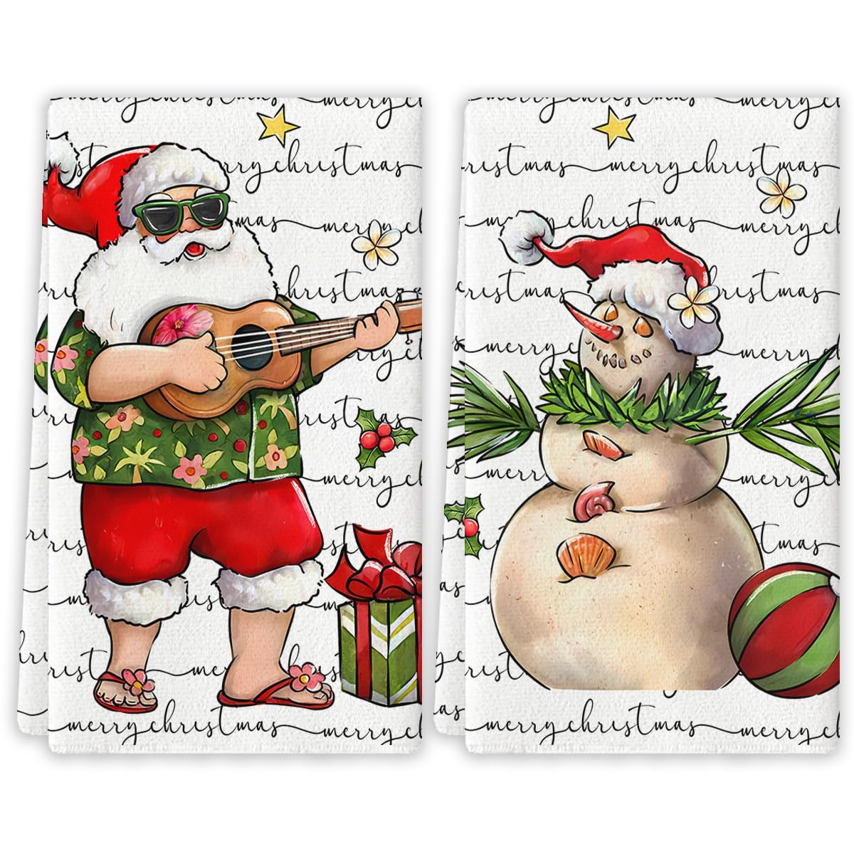 Beach Christmas Kitchen Towels Tropical Christmas Dish Towels Coastal Hawaliian Christmas Kitchen Decor Beach New Year Xmas Decor Christmas Decorations for Home Party