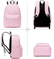 Vista 5 de Dezcrab Mochila para niñas, niños, mochila escolar para adolescentes, mujeres, universidad, mochila casual, Rosa a cuadros., Mochilas de viaje