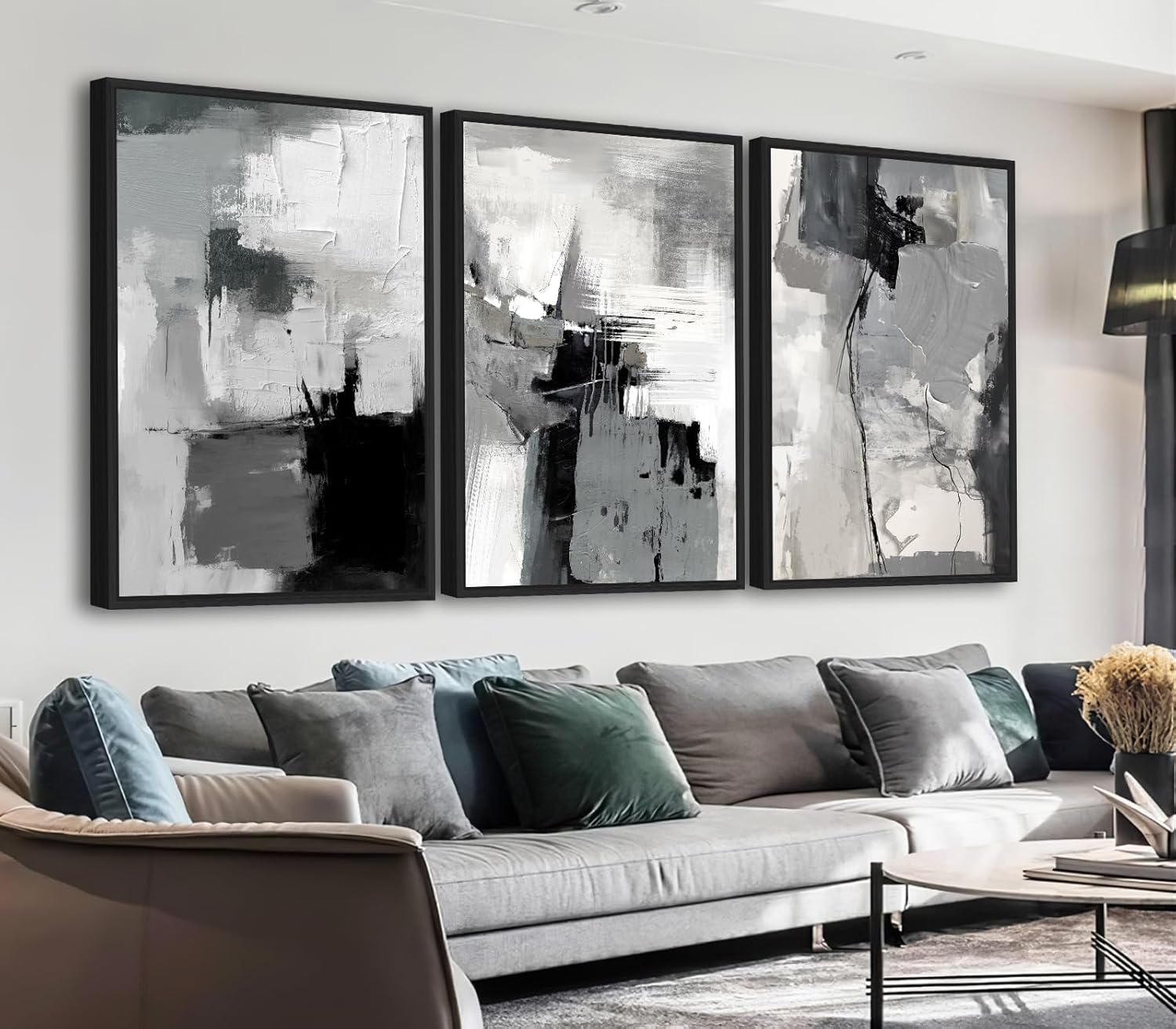 Large Framed Canvas Wall Art - Retro Grey Graffiti Pictures for Living Room Rustic Abstract Wall Decor Vintage Prints for Bedroom Dinning Room Black Float Framed 20" X 28" X 3 pcs 20" X 28" X 3pcs Framed grey