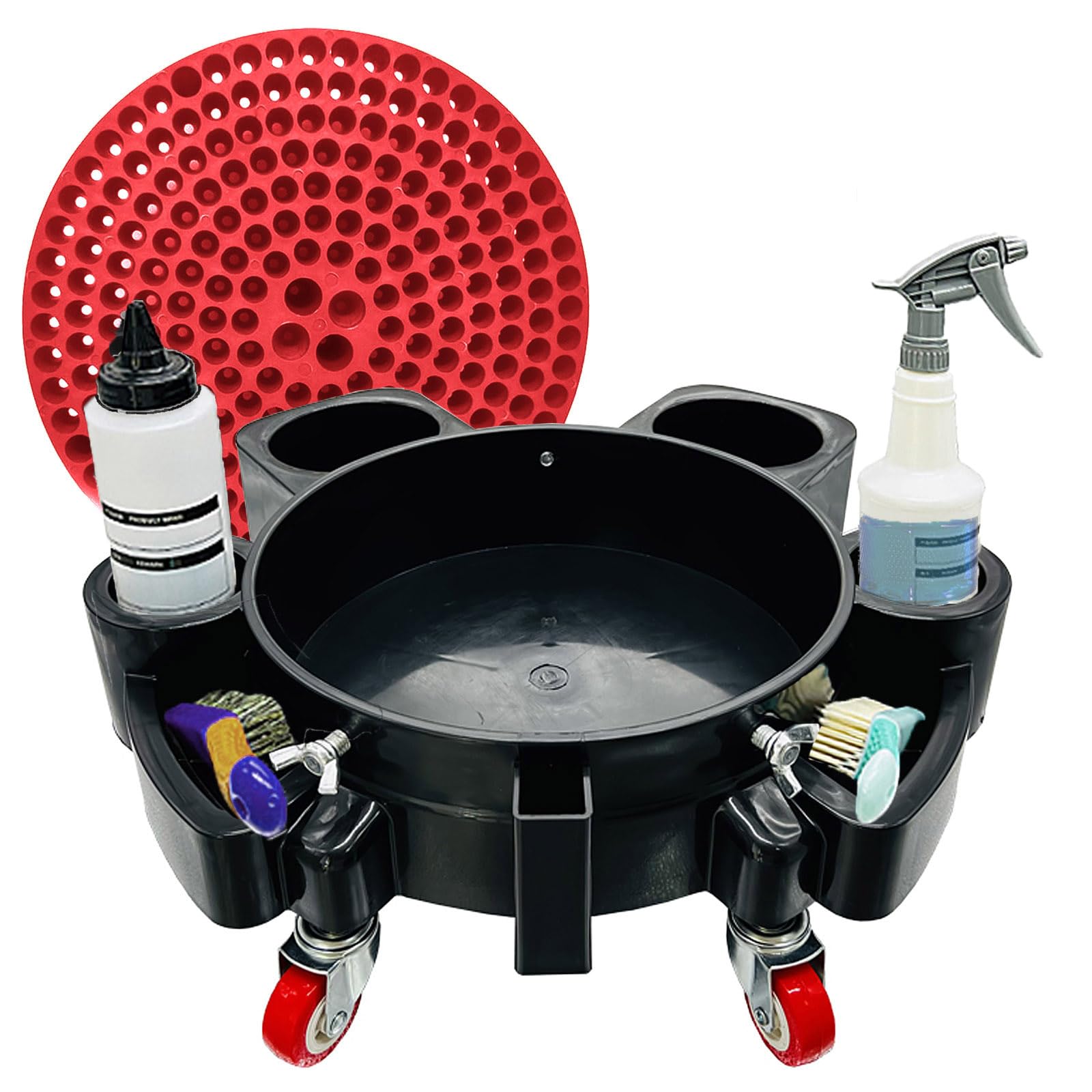 Wash Detailing Bucket Dolly, Movable Car Wash Bucket Base, Professional Rolling Dolly Car Cleaning Kit with Grit Guard, 5 Gallon Car Cleaning Bucket Service Carts with 360° Wheels, for Car Cleaning