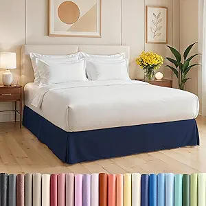 Pleated Bed Skirt Queen Size - 3 Sided Pleated Bed Skirt Queen - Ultra-Soft, Easy Fit with 18 Inch Tailored Drop - Hotel Quality, Wrinkle Free & Fade Resistant - for Women, Men, Kids and Teens - Navy