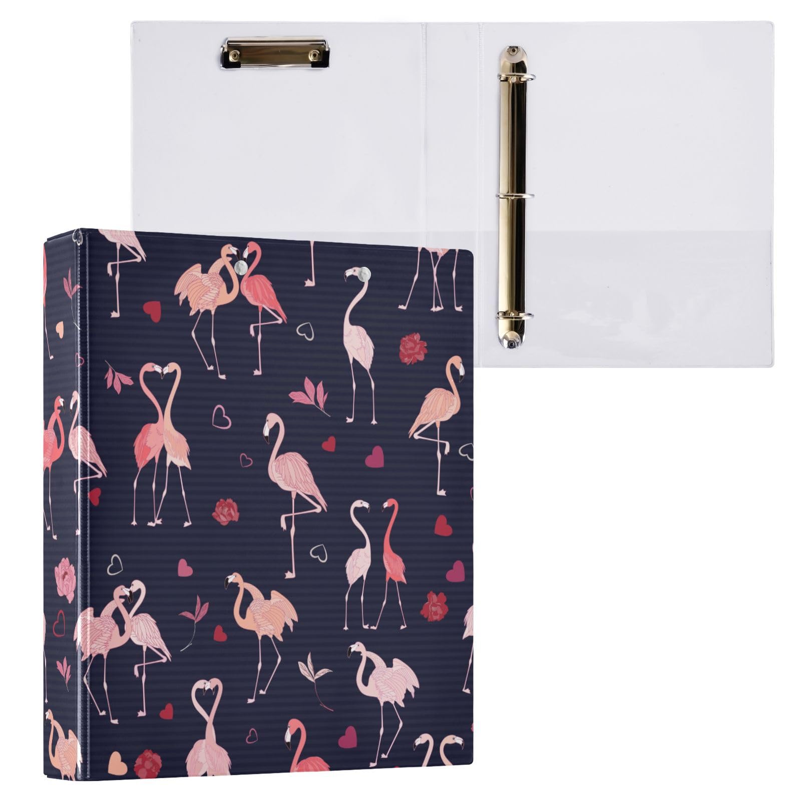 Classeur à 3 Anneaux Motif Flamant Rose & Palmier - 3.8 Cm, 31.5x27x6cm, Avec Porte-bloc Et Poche - école, Bureau, Organisation