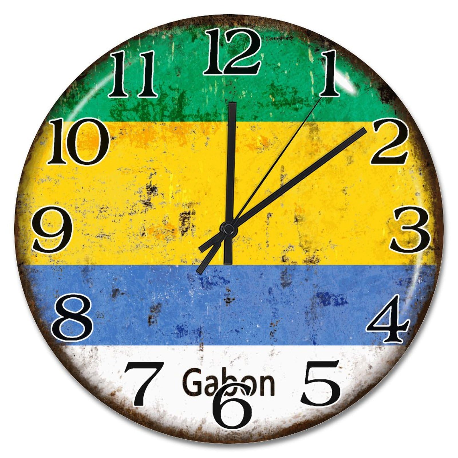 Horloge murale Gabon en bois rustique, pendule silencieuse de salon
