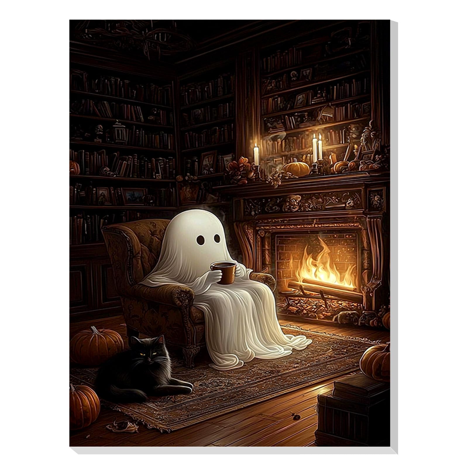 GHHKUD Halloween Ghost Paint by Number Kits for Adults with Framed Canvas, Easy Adult Paint by Numbers Canvas Kits for Beginner, Oil Acrylic Arts and Crafts for Home Wall Decor 8x12inch