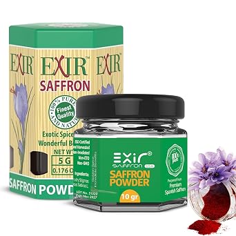 Exir Spanish Saffron Powder 10g Glass Premium Coupe Grade, All-Red Natural Gourmet Spice for Cooking, Baking & Beverages