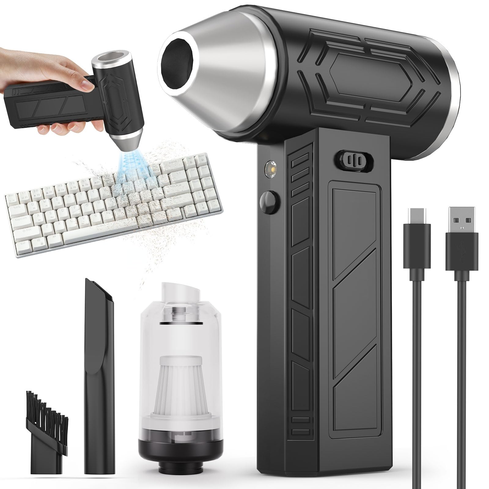 Produktbild von TICFOX Elektrische Staubgebläse, X3 Mini Turbo Jet Ventilator Turbo Gebläse 130000RPM Leistungsstarkes Gebläse 3 Gänge Einstellbarer Air Duster Mit 6000mAh Akku Für PC Reinigungsset, Auto, Sofa