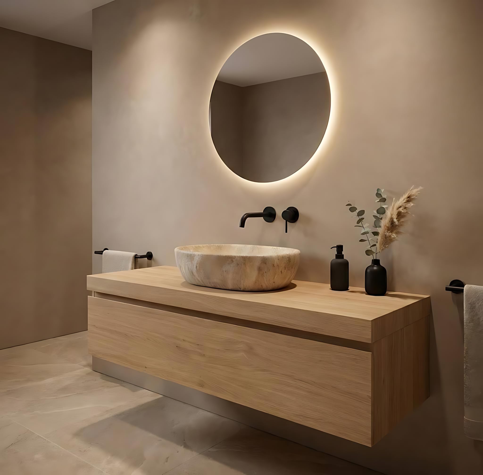 Rea - Lavabo Da Appoggio Amelia Savana Matt In Ceramica,Pietra Artificiale, Ovale 48X34,5X13,6cm