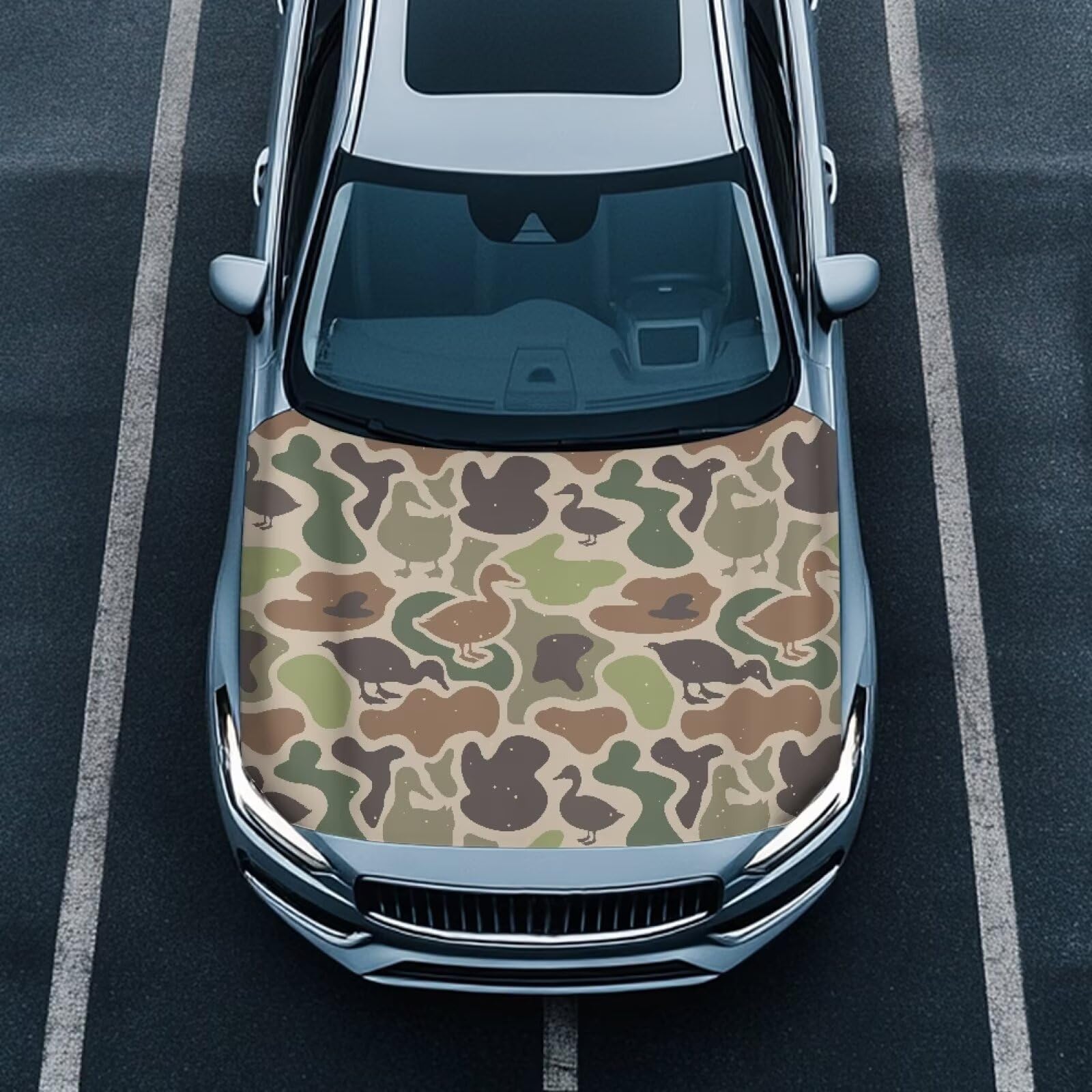 Renewold Duck Camo Car Hood Cover, Vehicle Hood Wrap Blanket, Women Men Automotive Exterior Accessories, Elastic for Outdoor Indoor Holiday Party Camping Travel Easy Install