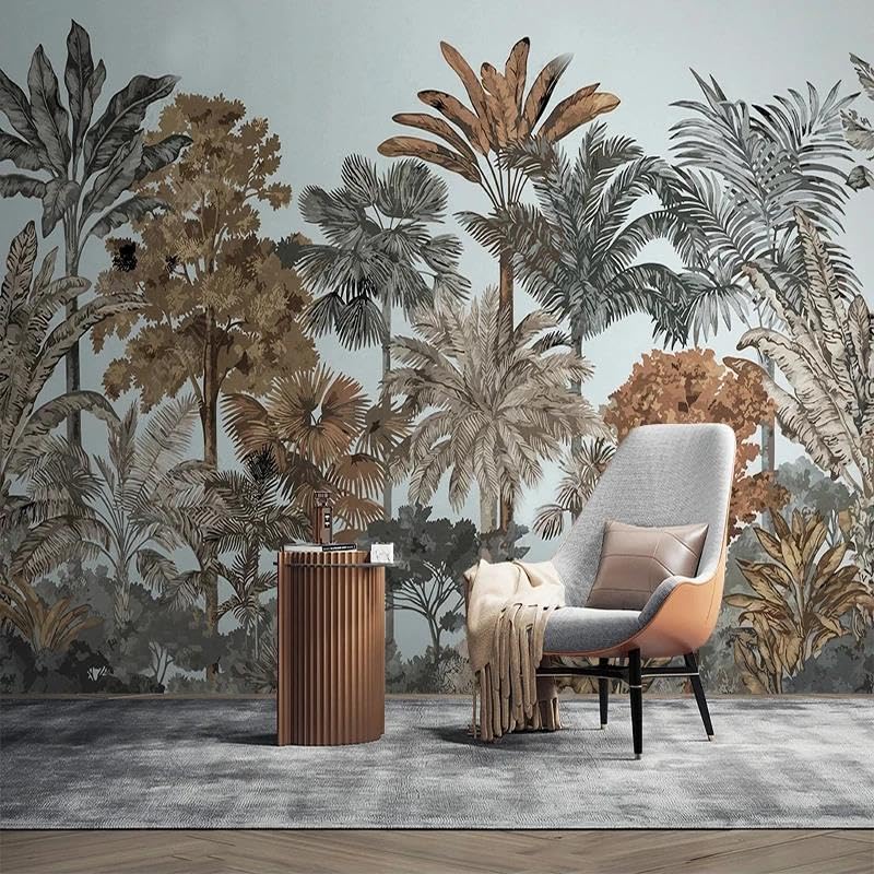 Papier peint tropical 3D jungle adhésif en PVC pour décoration murale moderne de salon