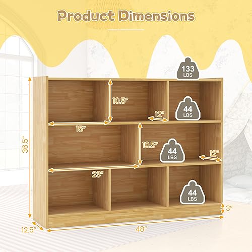 Miniatura 3 de Costzon Organizadores y almacenamiento de juguetes para niños, estantería de madera de 3 niveles con 8 compartimentos para organizar libros,
